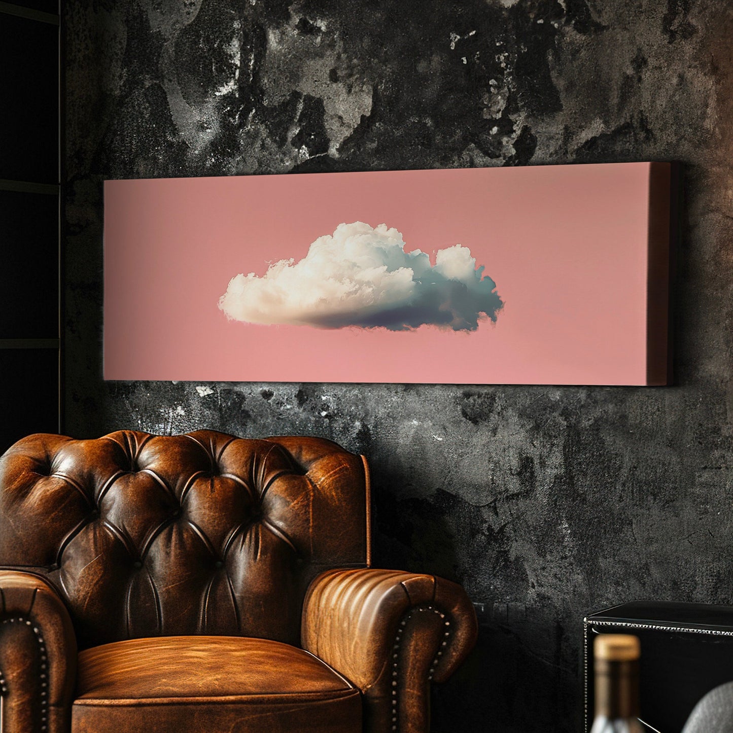 Moody Cloud Long Horizontal Wall Art For Living Room, Panoramic Pink Sky Canvas Print, Minimalist Decor Canvas Art