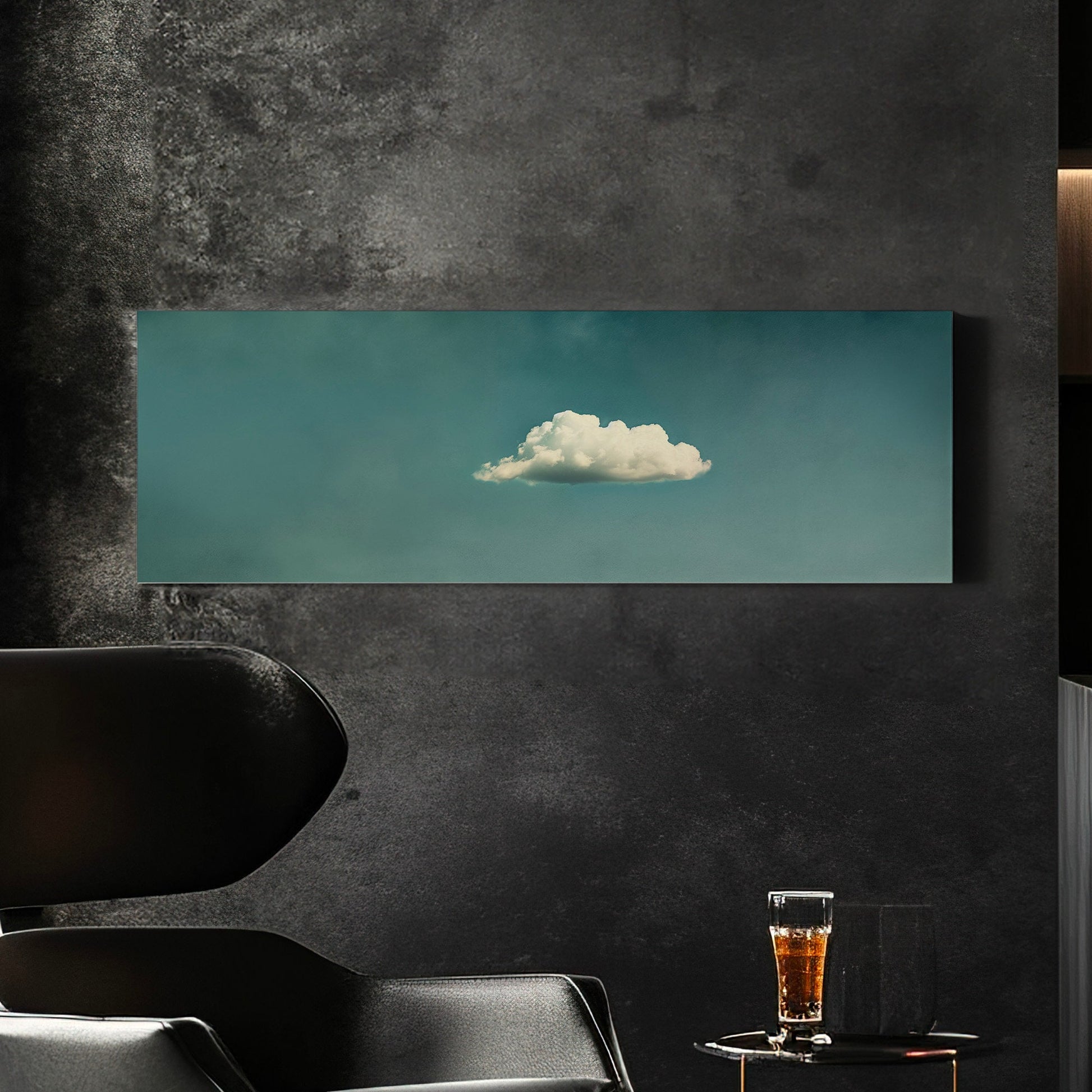 Moody Cloud Long Horizontal Wall Art Above Bed, Panoramic Peaceful Canvas Print, Minimalist Decor Canvas Art