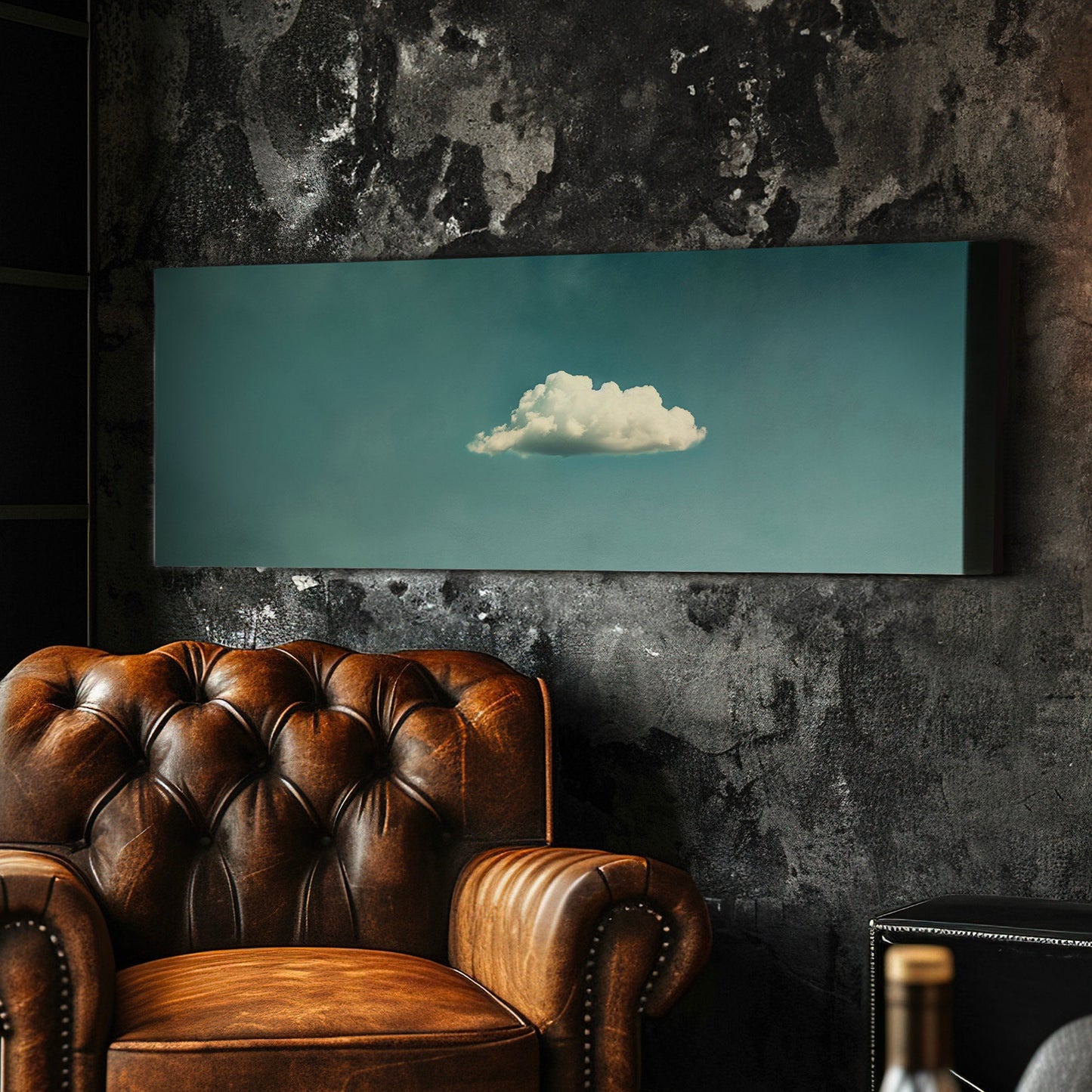 Moody Cloud Long Horizontal Wall Art Above Bed, Panoramic Peaceful Canvas Print, Minimalist Decor Canvas Art