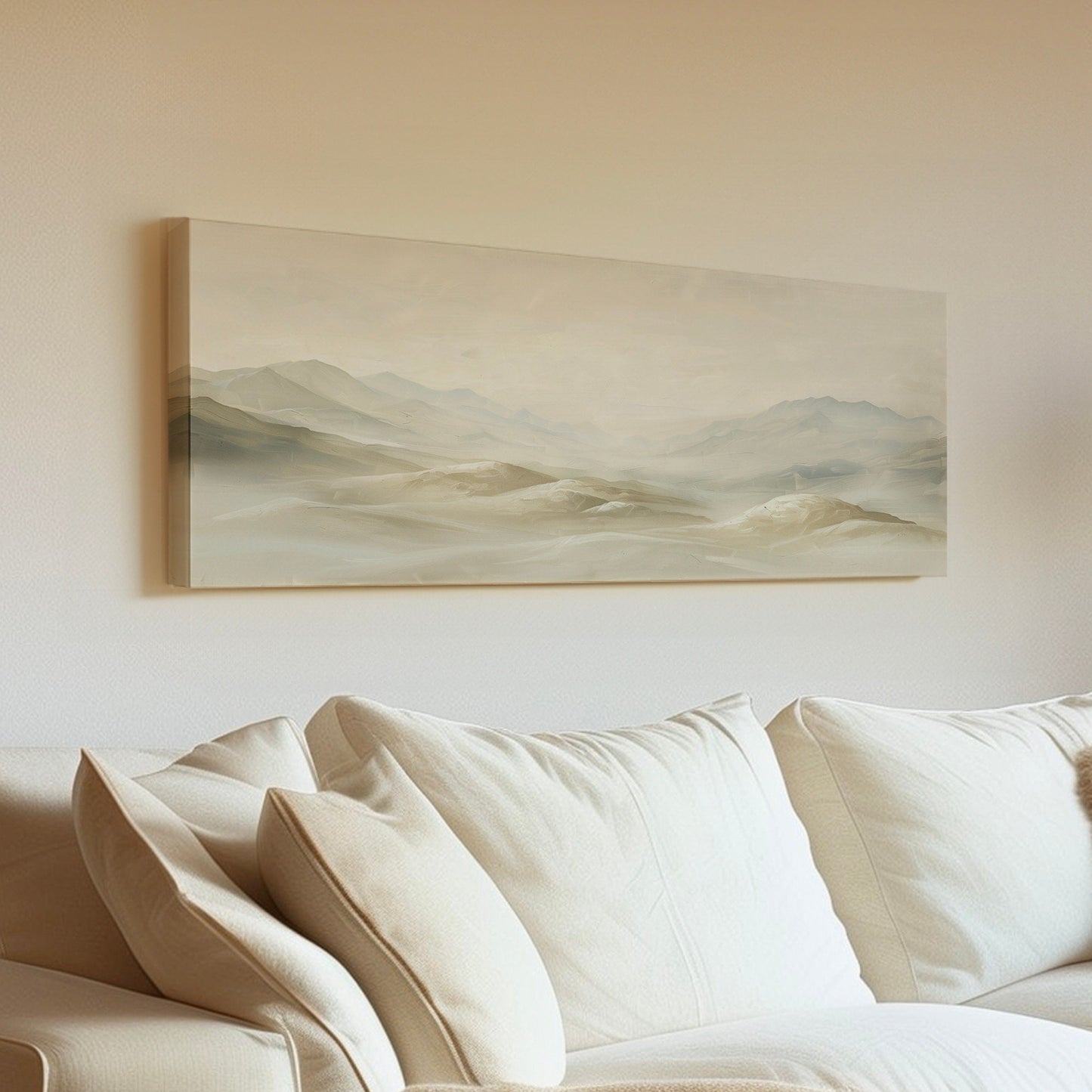 Minimalist Mountain Landscape Long Horizontal Wall Art For Living Room, Panoramic Earthy Canvas Print, Peaceful Decor Canvas Art
