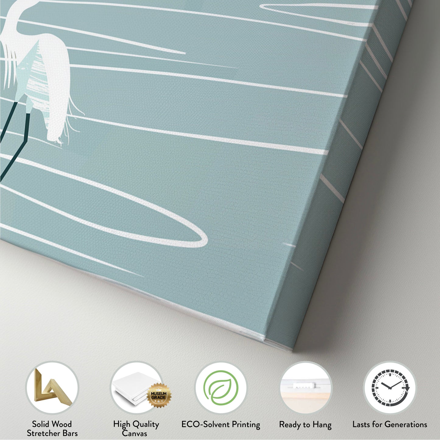 Minimalist Heron Long Horizontal Wall Art For Living Room, Panoramic Illustration Canvas Print, Peaceful Decor Canvas Art