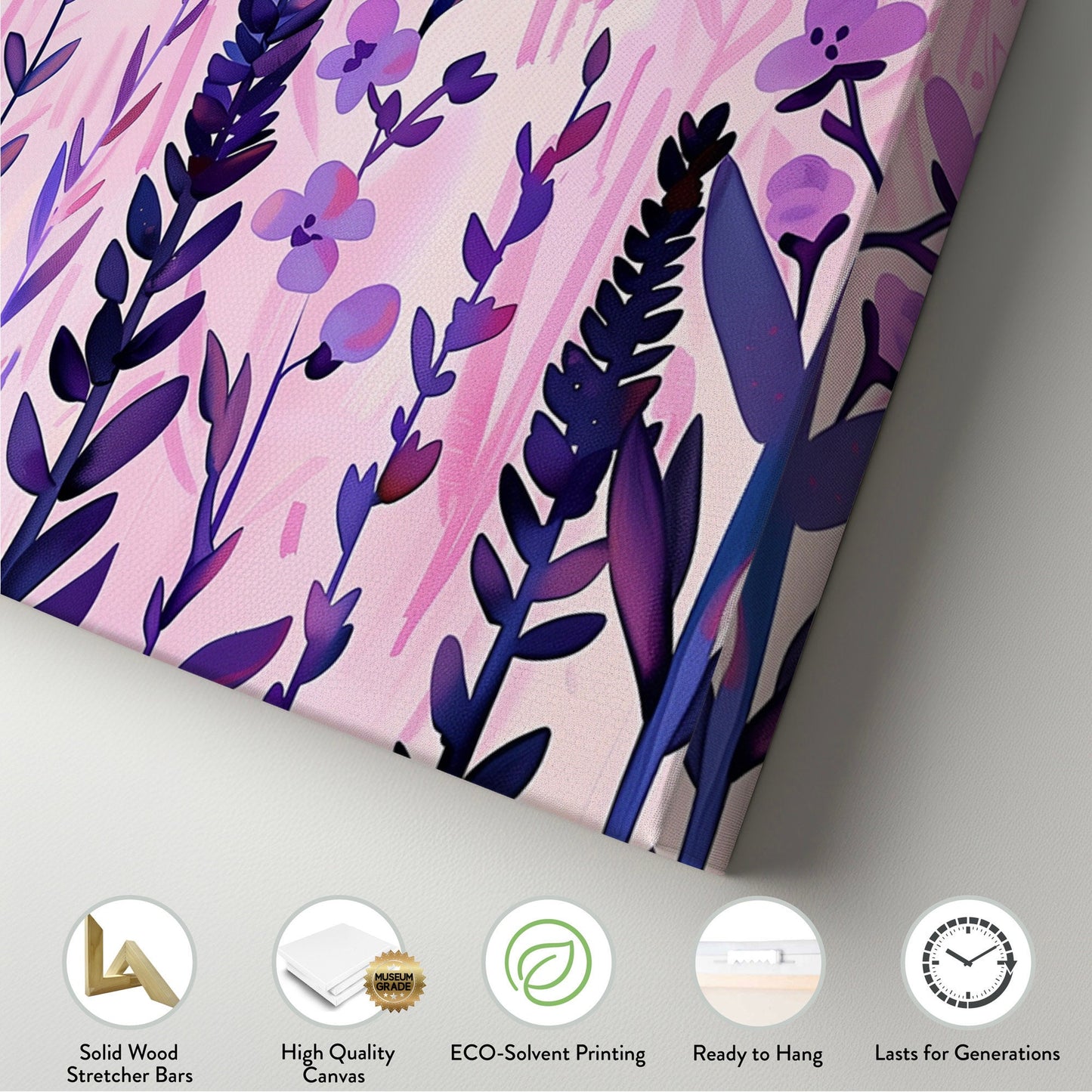 Lavender Field Long Horizontal Wall Art For Living Room, Panoramic Boho Floral Canvas Print, Botanical Decor Canvas Art