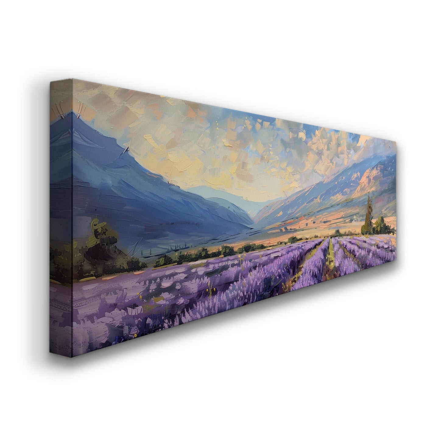 Lavender Field Long Horizontal Wall Art For Living Room, Panoramic Beautiful Flower Canvas Print, Farmhouse Decor Canvas Art
