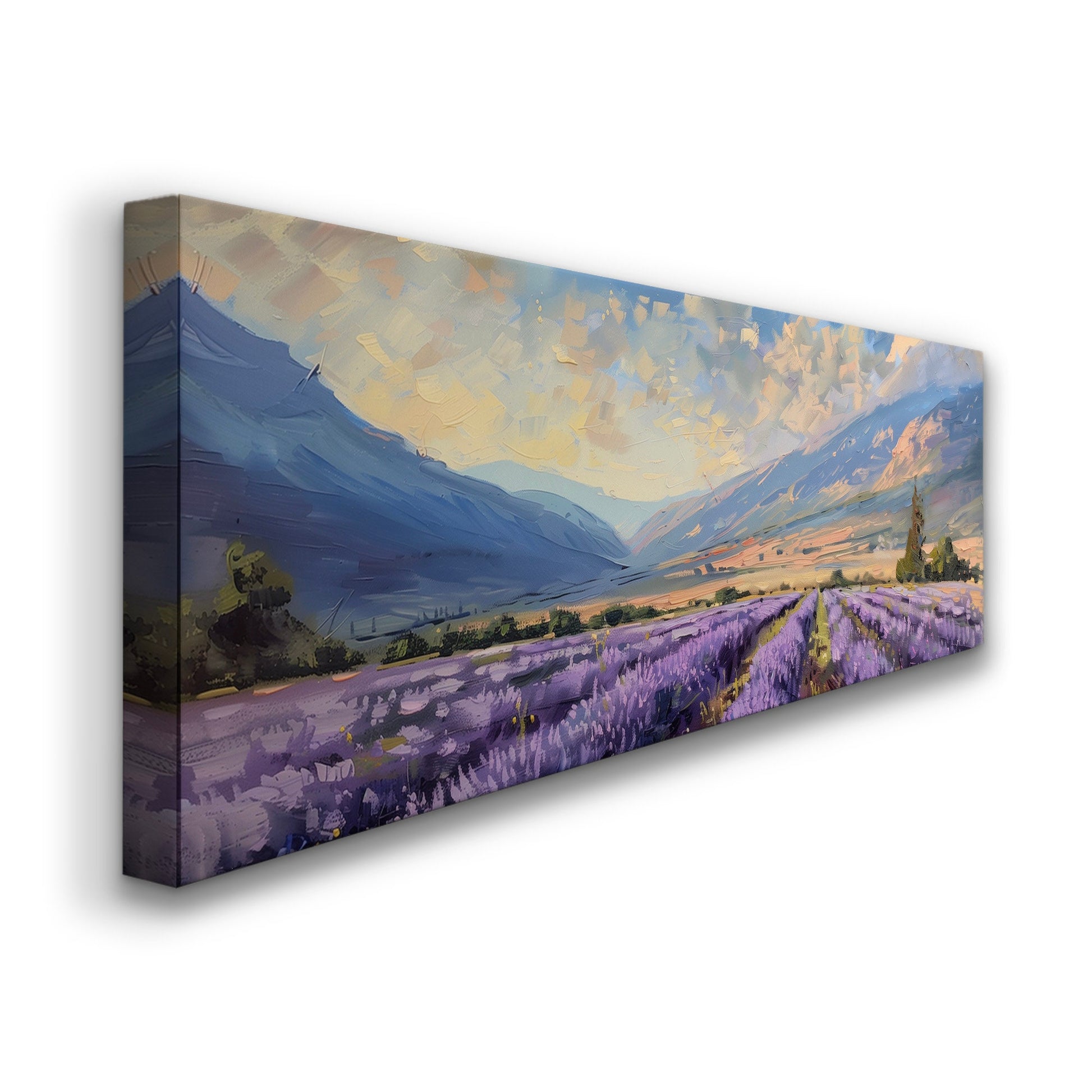 Lavender Field Long Horizontal Wall Art For Living Room, Panoramic Beautiful Flower Canvas Print, Farmhouse Decor Canvas Art