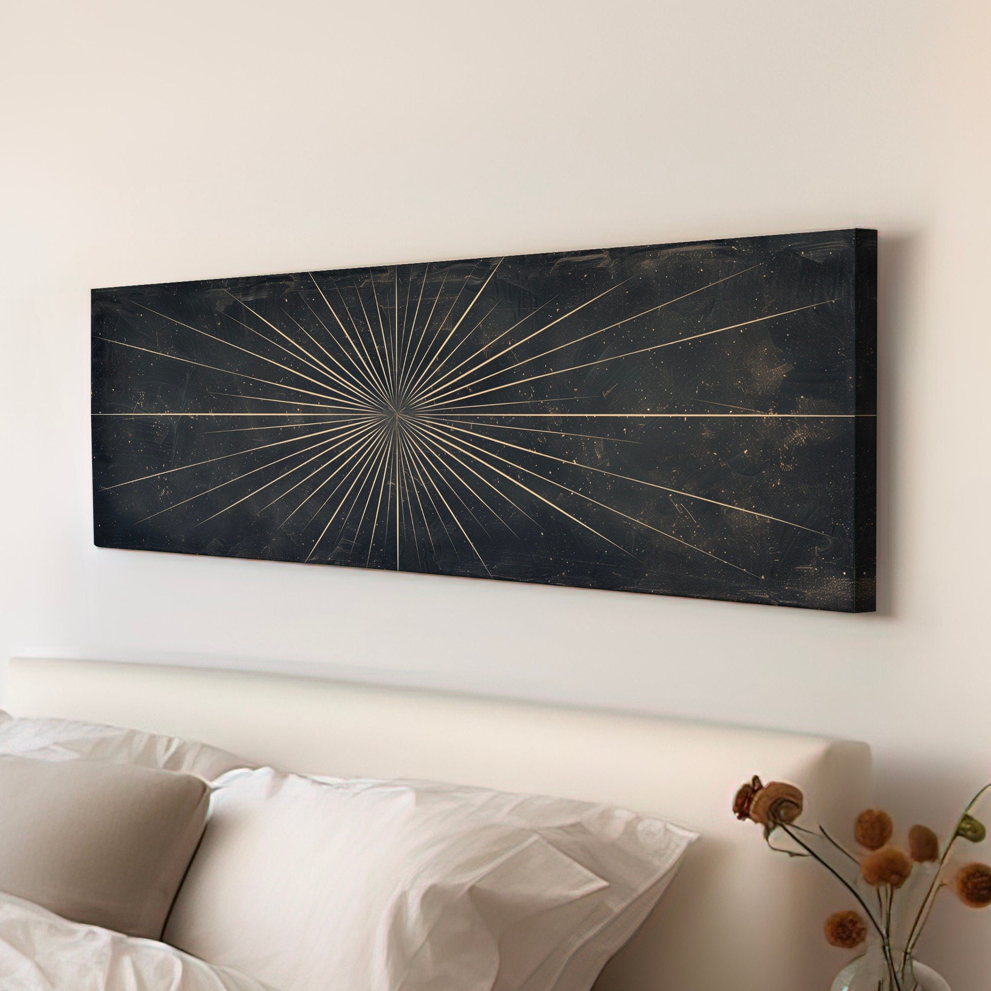 Huge Star At Night Long Horizontal Wall Art For Bedroom, Panoramic Night Sky Canvas Print, Minimalist Decor Canvas Art