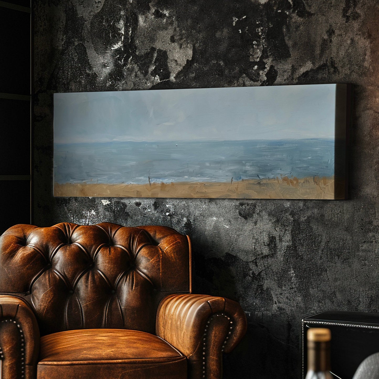 Coastal Seascape Long Horizontal Wall Art For Living Room, Panoramic Sandy Beach Sunset Canvas Print, Nautical Decor Canvas Art