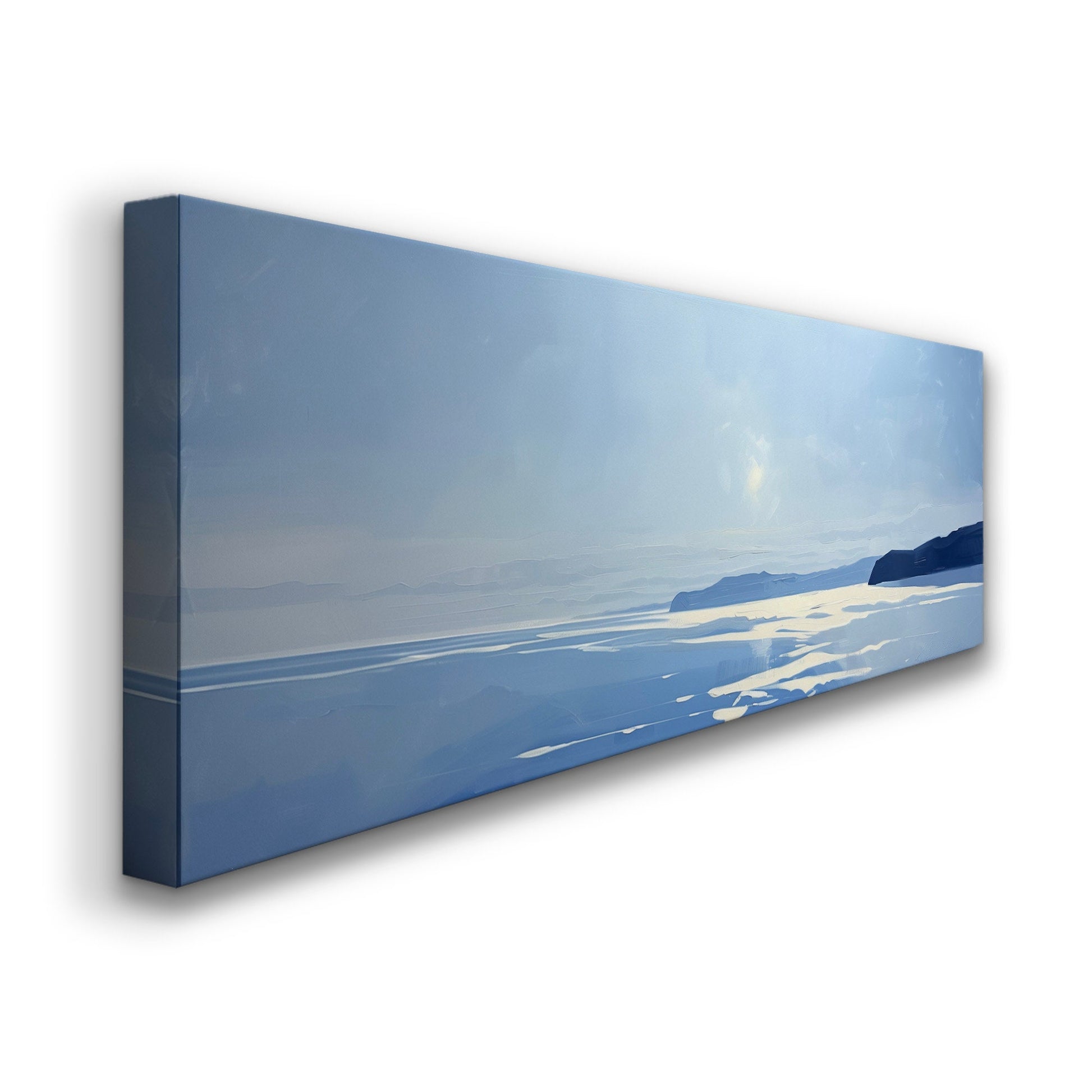 Coastal Seascape Long Horizontal Wall Art For Kitchen, Panoramic Beach Canvas Print, Nautical Decor Canvas Art