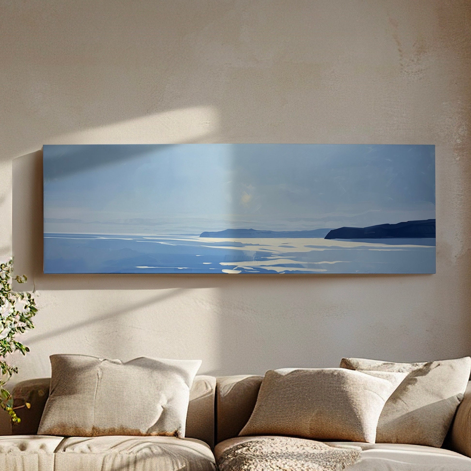 Coastal Seascape Long Horizontal Wall Art For Kitchen, Panoramic Beach Canvas Print, Nautical Decor Canvas Art