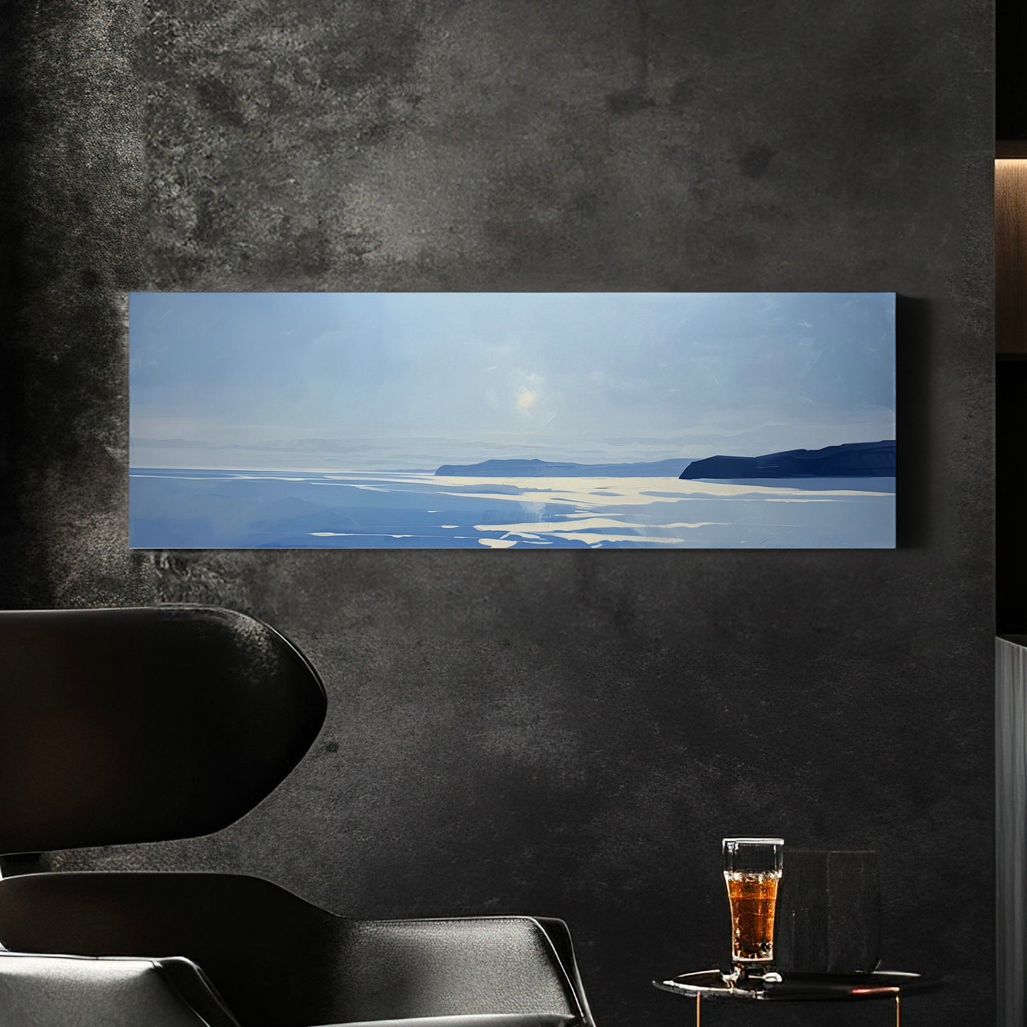 Coastal Seascape Long Horizontal Wall Art For Kitchen, Panoramic Beach Canvas Print, Nautical Decor Canvas Art