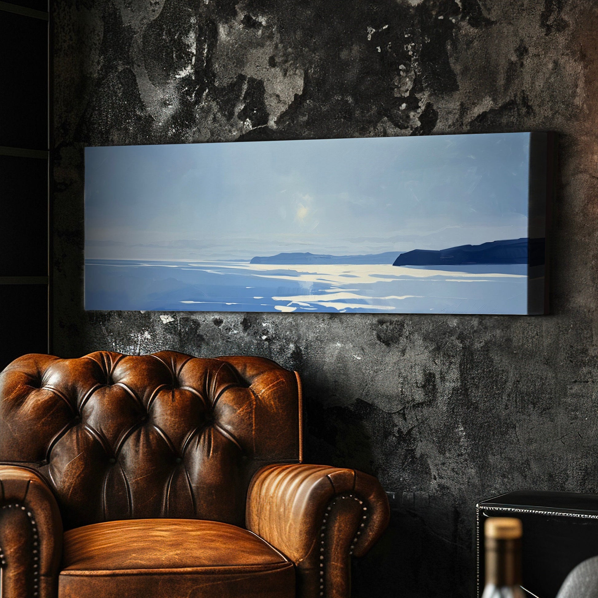 Coastal Seascape Long Horizontal Wall Art For Kitchen, Panoramic Beach Canvas Print, Nautical Decor Canvas Art