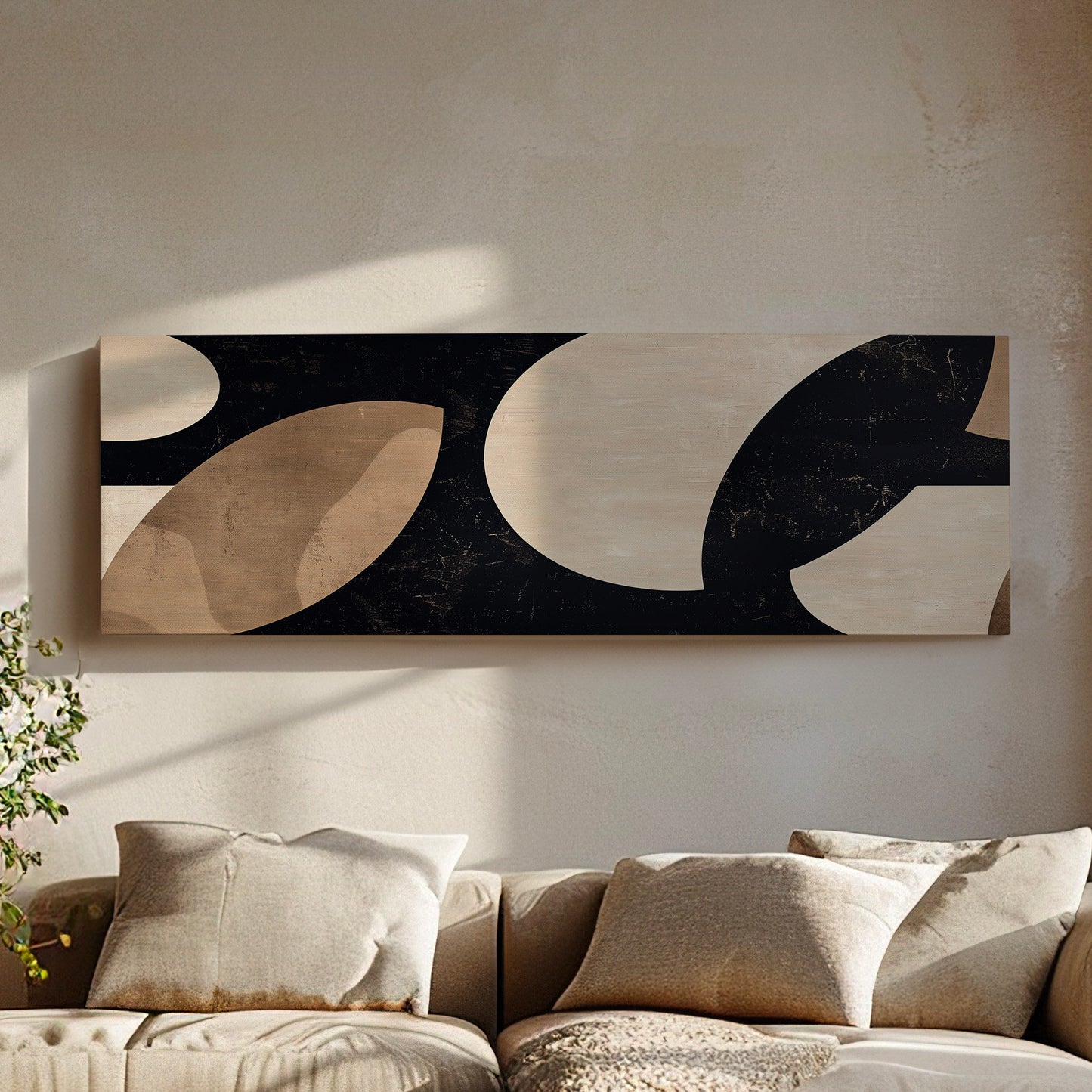 Black Brown Coffee Abstract Long Horizontal Wall Art For Living Room, Panoramic Barista Canvas Print, Latte Coffee Beans Decor Canvas Art