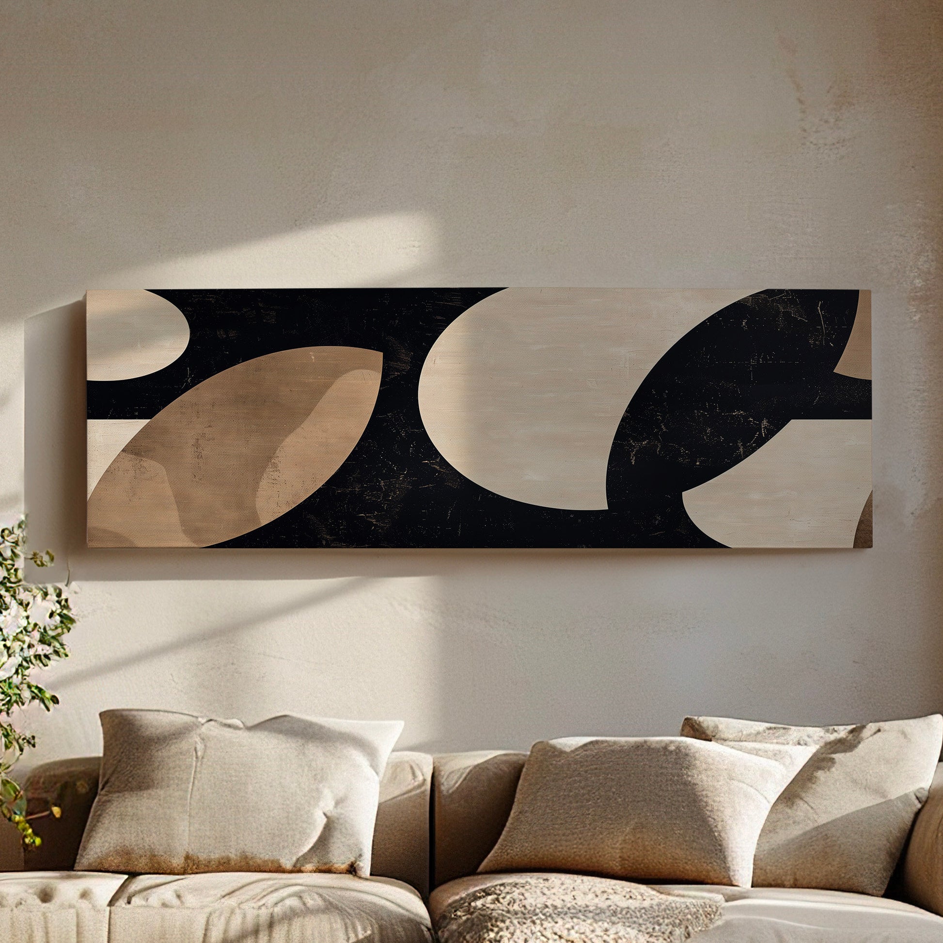 Black Brown Coffee Abstract Long Horizontal Wall Art For Living Room, Panoramic Barista Canvas Print, Latte Coffee Beans Decor Canvas Art