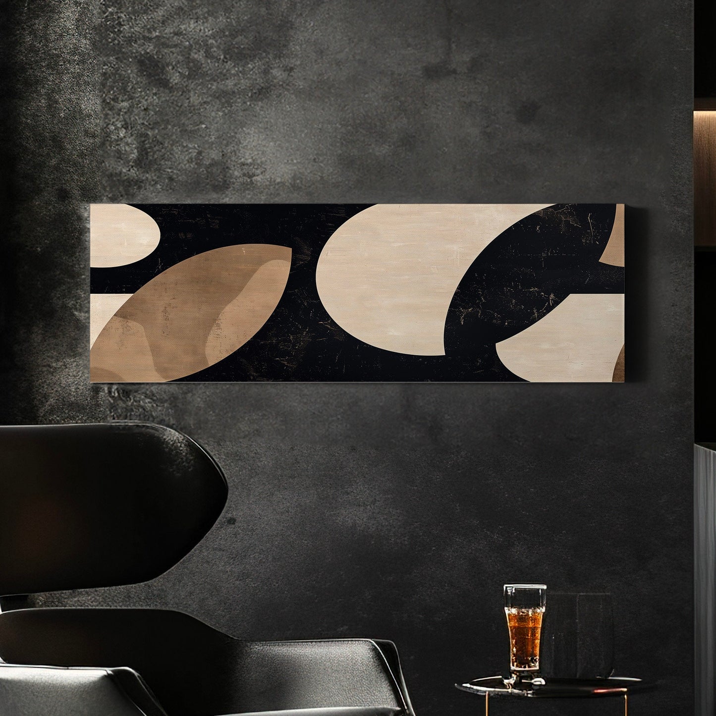 Black Brown Coffee Abstract Long Horizontal Wall Art For Living Room, Panoramic Barista Canvas Print, Latte Coffee Beans Decor Canvas Art