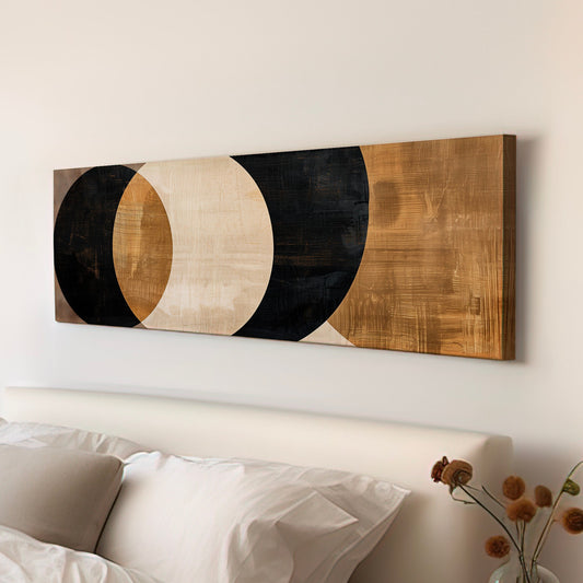 Black Brown Abstract Shapes Long Horizontal Wall Art For Living Room, Panoramic Latte Coffee Canvas Print, Barista Decor Canvas Art