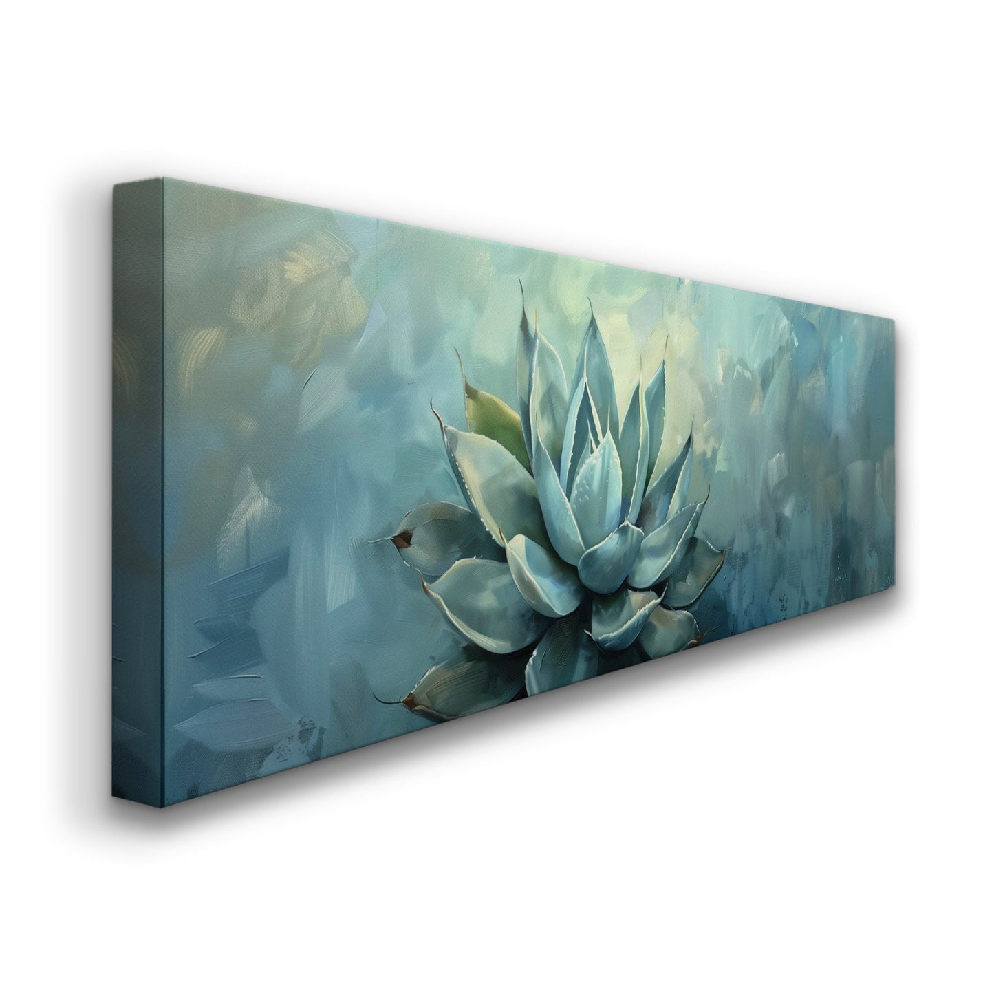 Agave Plant Long Horizontal Wall Art For Guest Room, Panoramic Cactus Canvas Print, Farmhouse Decor Canvas Art