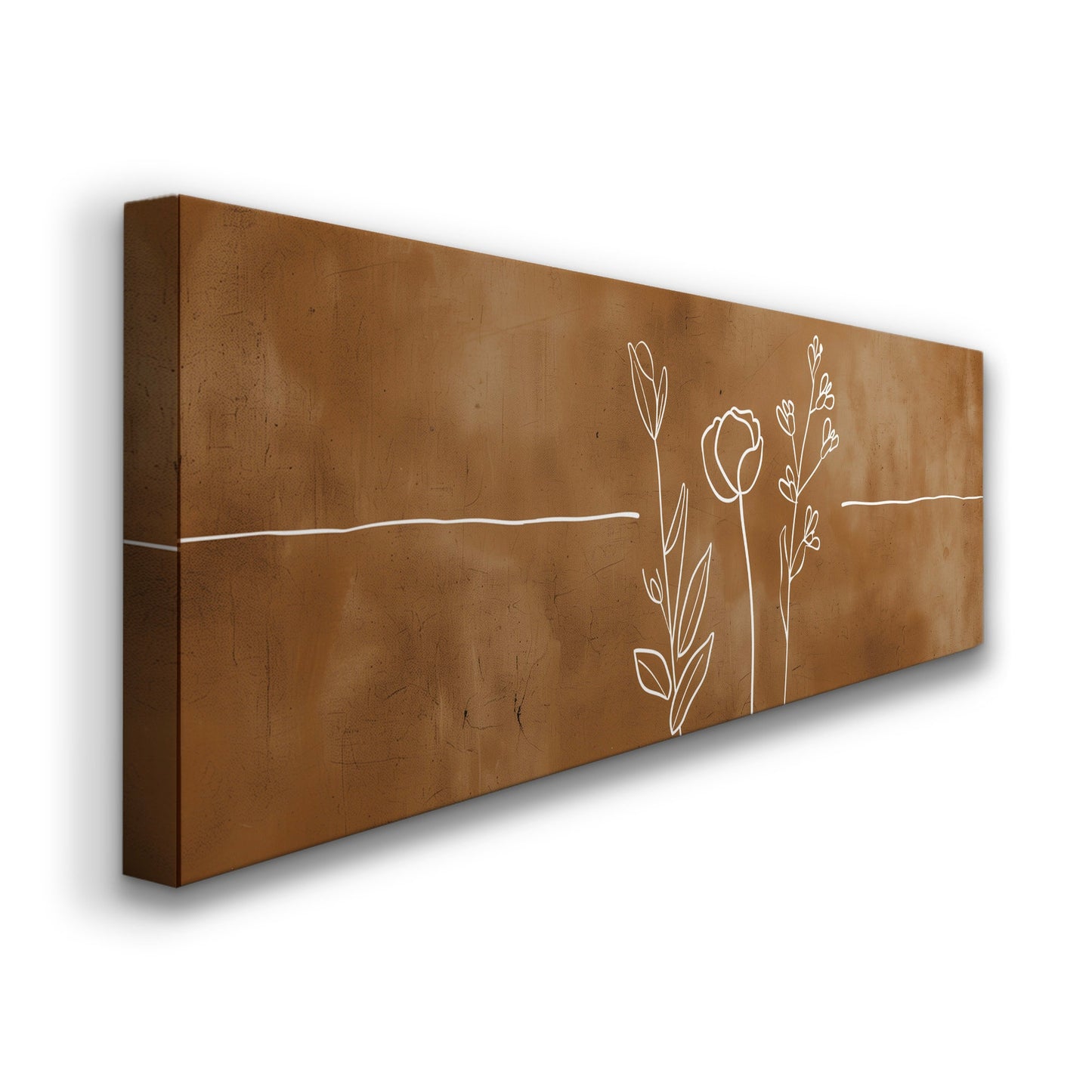 Abstract Flowers Long Horizontal Wall Art For Living Room, Panoramic Floral Line Art Canvas Print, Farmhouse Decor Canvas Art