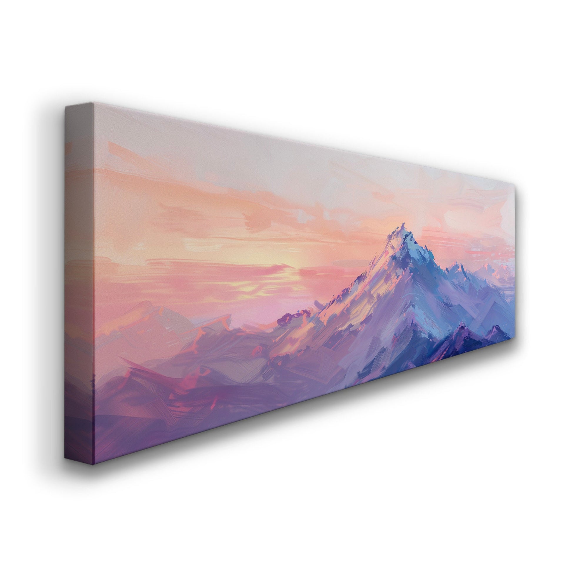 Pink and Purple Mountain Long Horizontal Wall Art For Living Room, Panoramic Sunset Canvas Print, Misty Decor Canvas Art