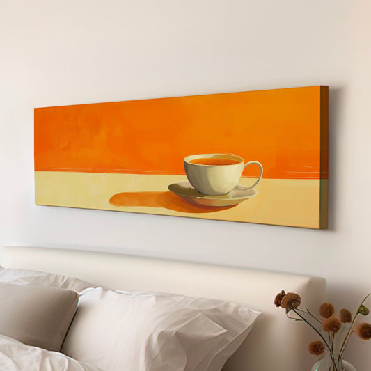 Orange Coffee Bar Art Long Horizontal Wall Art For Kitchen, Panoramic Barista Canvas Print, Coffee Bar Decor Canvas Art