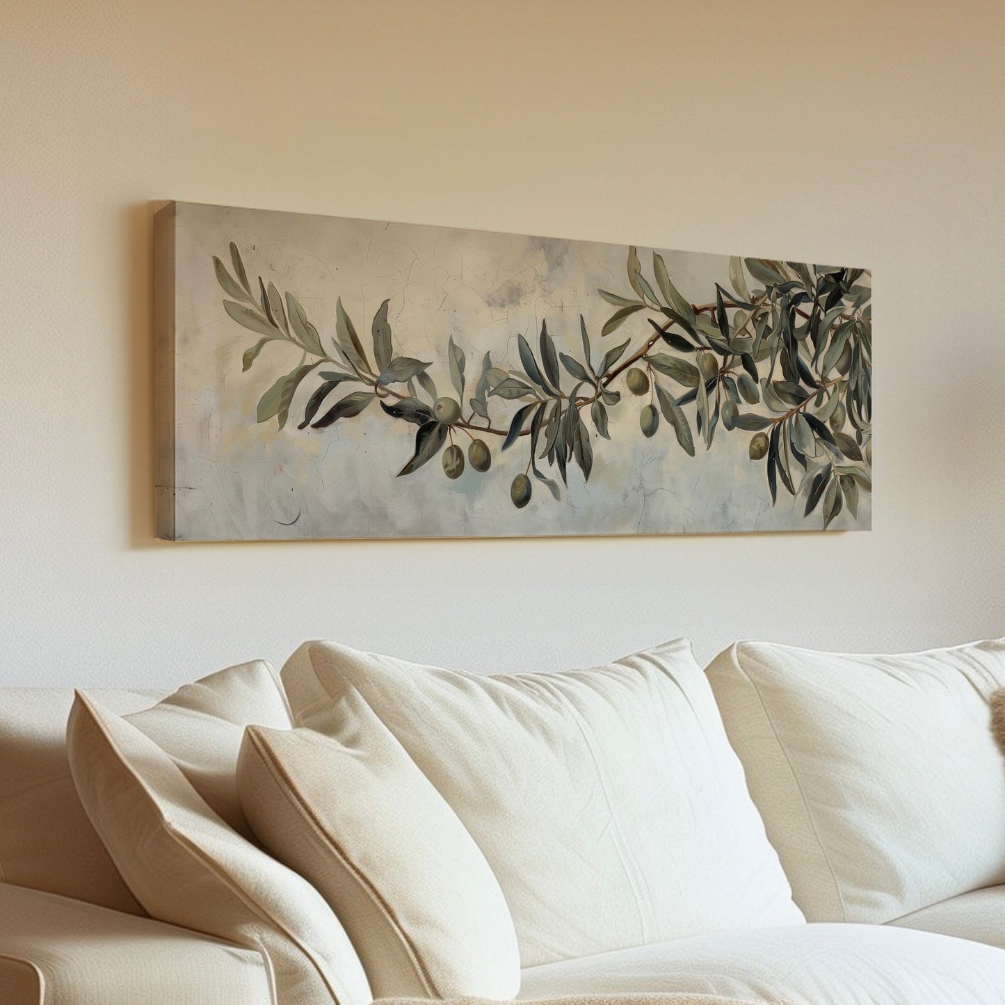 Olive Tree  Long Horizontal Wall Art For Guest Room, Panoramic Botanical Canvas Print, Kitchen Decor Canvas Art