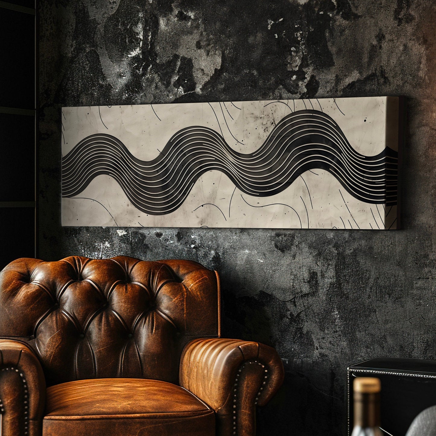 Minimalist Waves Long Horizontal Wall Art For Living Room, Panoramic Earthy Canvas Print, Peaceful Decor Canvas Art