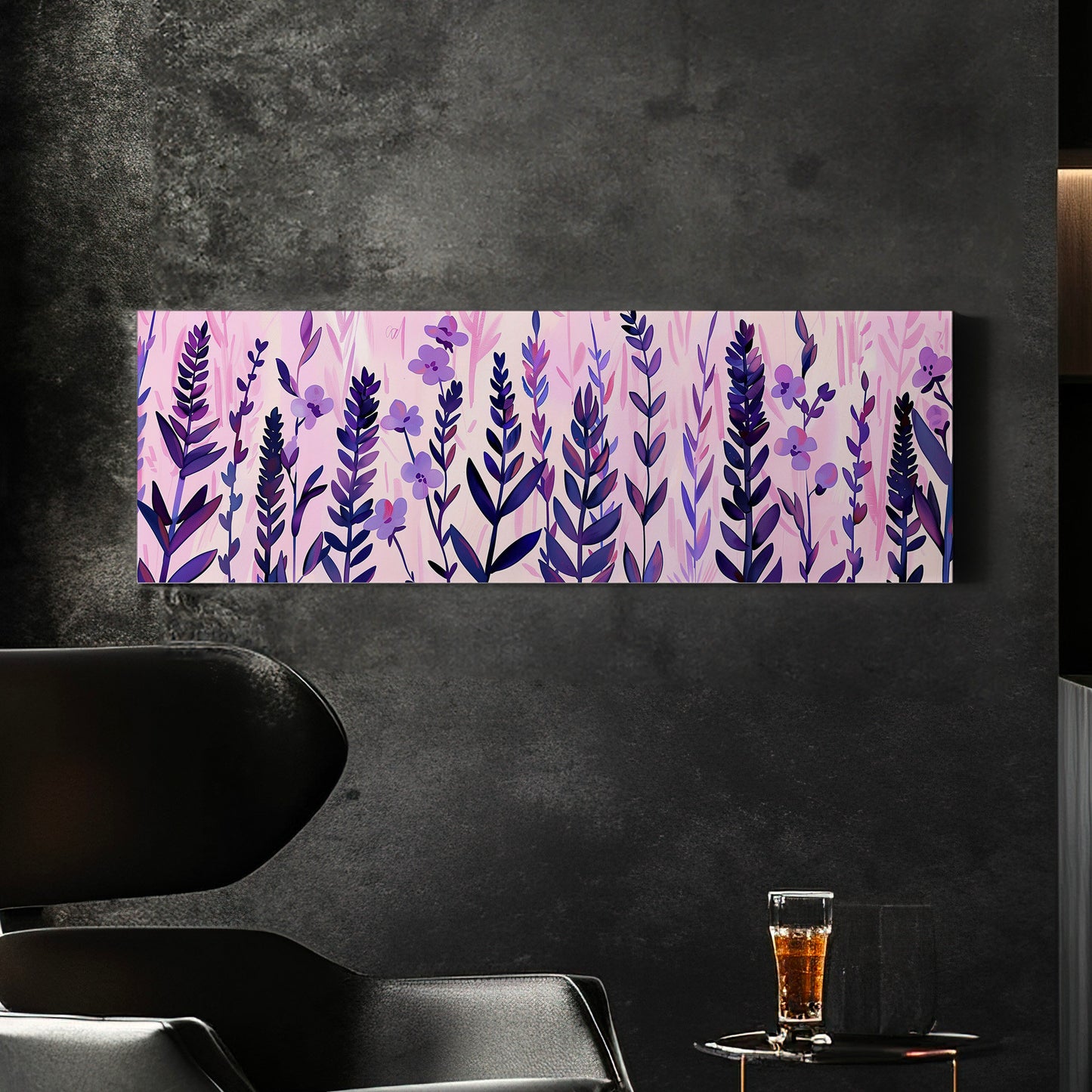 Lavender Field Long Horizontal Wall Art For Living Room, Panoramic Boho Floral Canvas Print, Botanical Decor Canvas Art