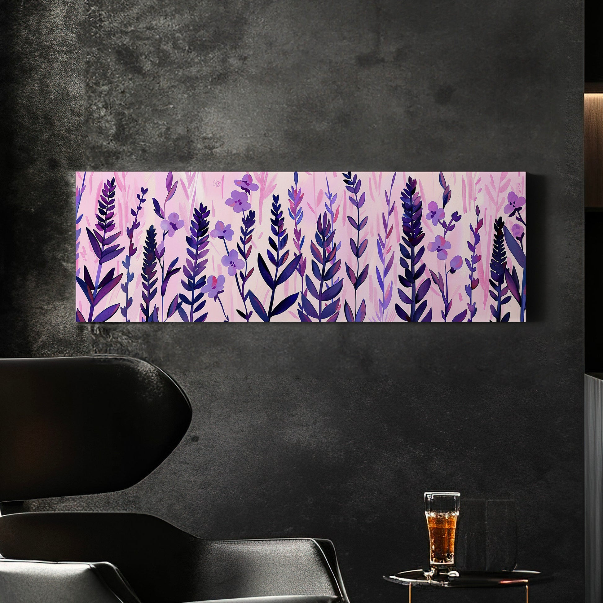 Lavender Field Long Horizontal Wall Art For Living Room, Panoramic Boho Floral Canvas Print, Botanical Decor Canvas Art