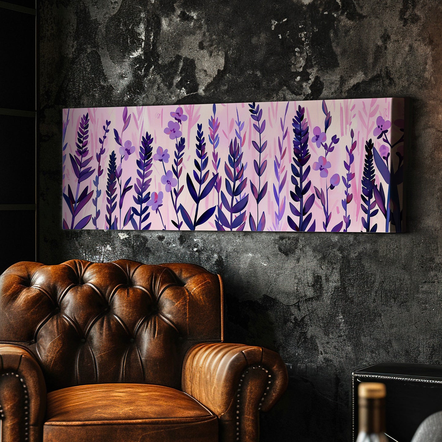 Lavender Field Long Horizontal Wall Art For Living Room, Panoramic Boho Floral Canvas Print, Botanical Decor Canvas Art