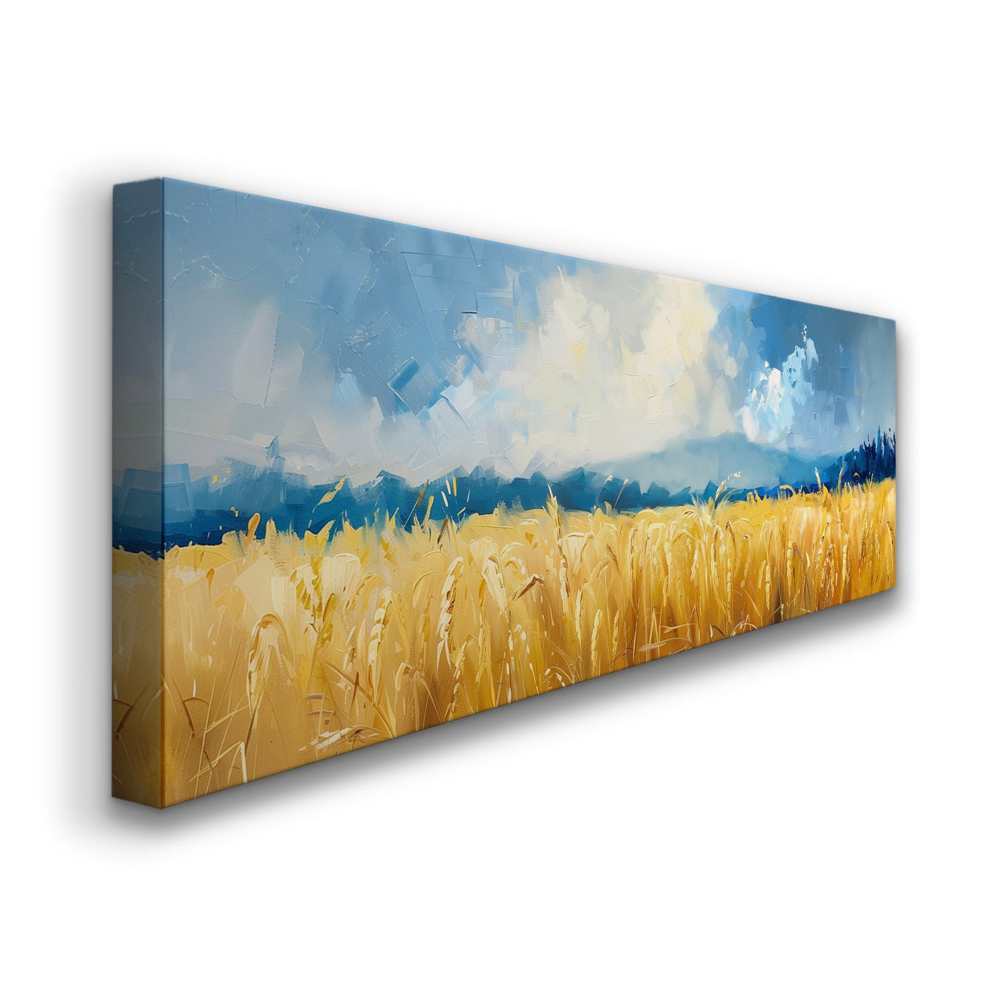 Golden Wheat Field Long Horizontal Wall Art For Living Room, Panoramic Beautiful Scene Canvas Print, Farmhouse Decor Canvas Art