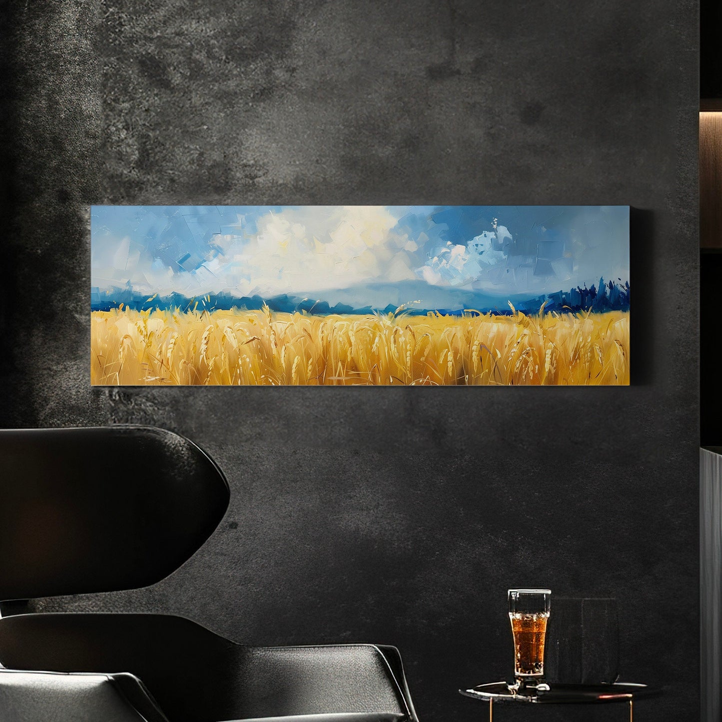 Golden Wheat Field Long Horizontal Wall Art For Living Room, Panoramic Beautiful Scene Canvas Print, Farmhouse Decor Canvas Art