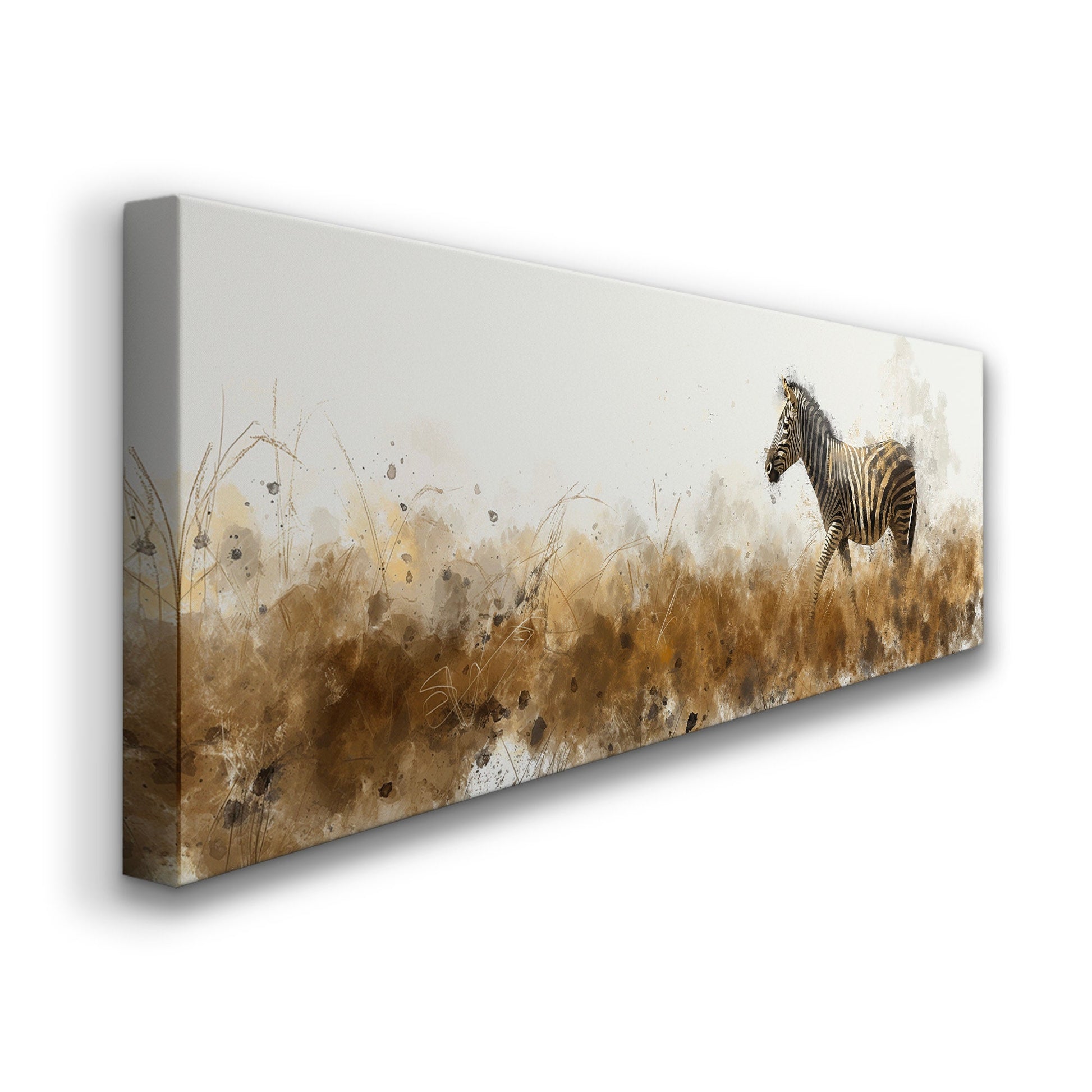 Walking Zebra Above Bed Wall Art African, Panoramic Wildlife Canvas Print, Animal Long Horizontal Canvas Art