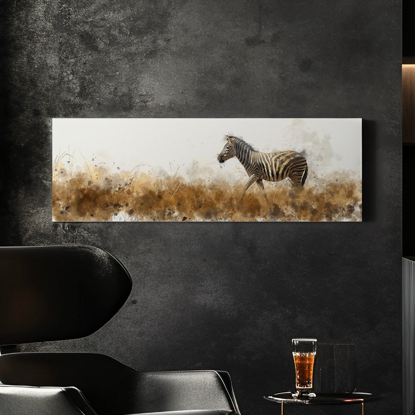 Walking Zebra Above Bed Wall Art African, Panoramic Wildlife Canvas Print, Animal Long Horizontal Canvas Art
