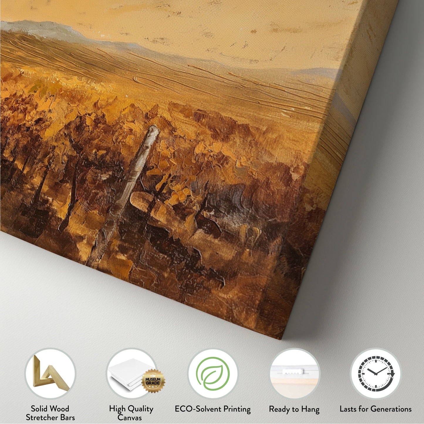 Vineyard Ladnscape Above Bed Wall Art Countryside, Panoramic Farmhouse Canvas Print, Field Long Horizontal Canvas Art