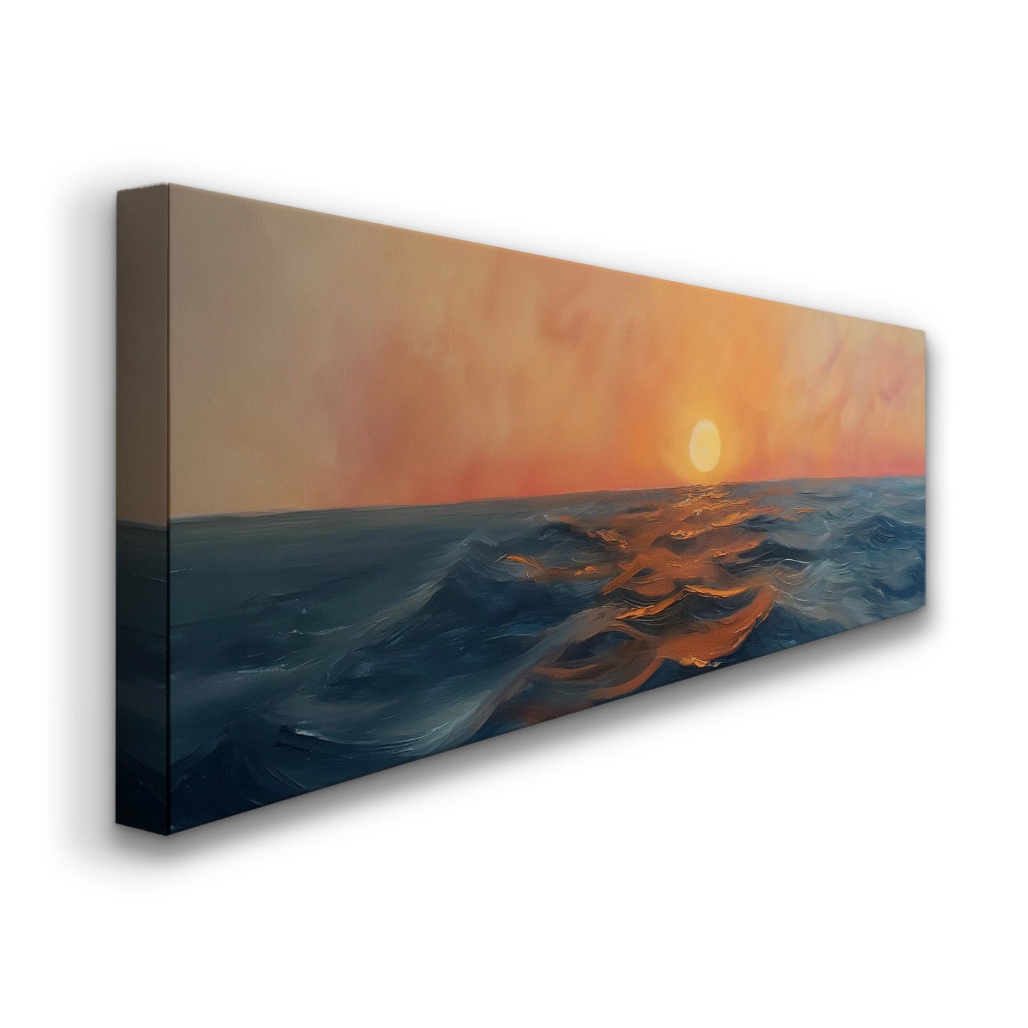Sunset Over The Ocean Above Bed Wall Art Modern Abstract, Panoramic Sunrise Canvas Print, Seascape Long Horizontal Canvas Art