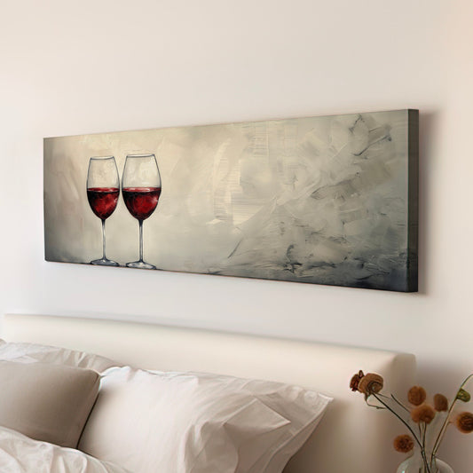 Red Wine Above Bed Wall Art Cottagecore, Panoramic Restaurant Canvas Print, Wine Cellar Long Horizontal Canvas Art