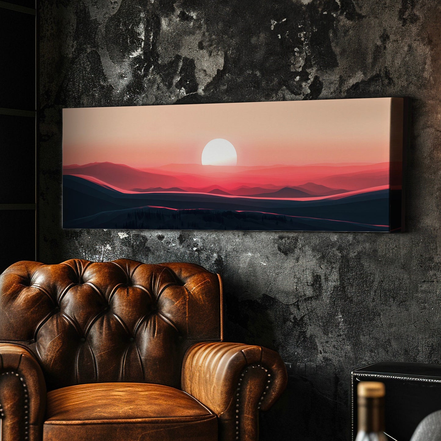 Pink Sunset Above Bed Wall Art Beautiful Scene, Panoramic Mountains Canvas Print, Nature Long Horizontal Canvas Art