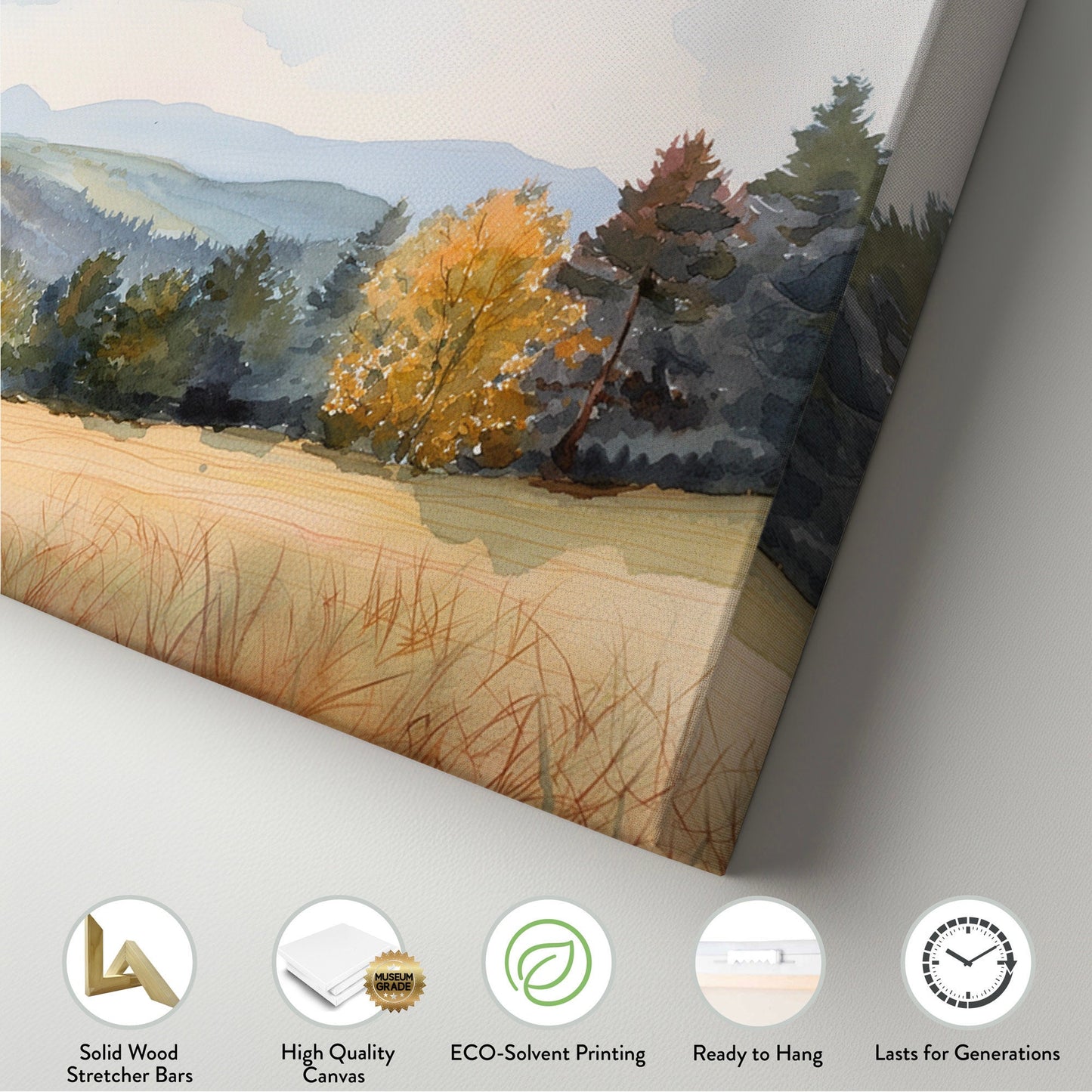 Mountain Landscape Above Bed Wall Art Spring Meadow, Panoramic Nature Canvas Print, Vintage Long Horizontal Canvas Art