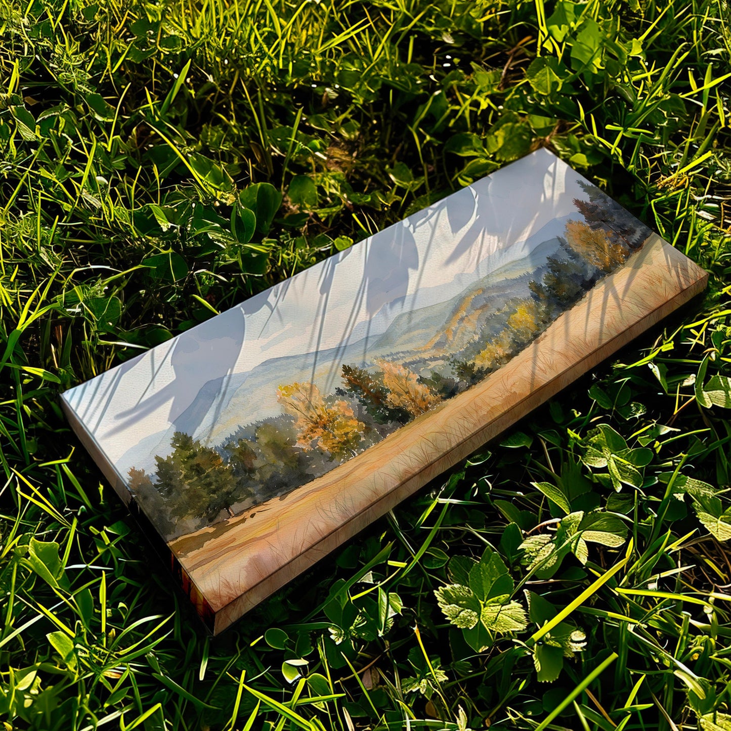 Mountain Landscape Above Bed Wall Art Spring Meadow, Panoramic Nature Canvas Print, Vintage Long Horizontal Canvas Art