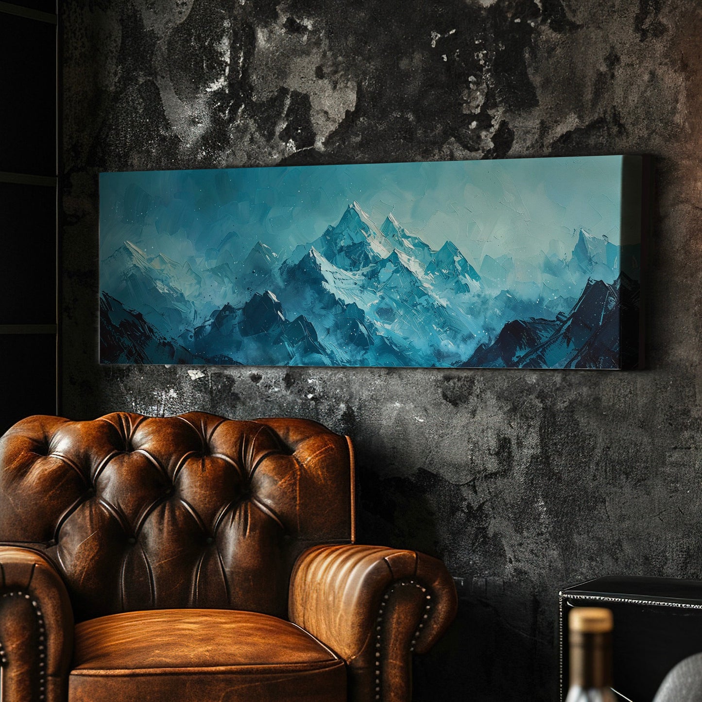 Icy Mountain Landscape Above Bed Wall Art Winter Scene, Panoramic Snowy Alps Canvas Print, Minimal Long Horizontal Canvas Art