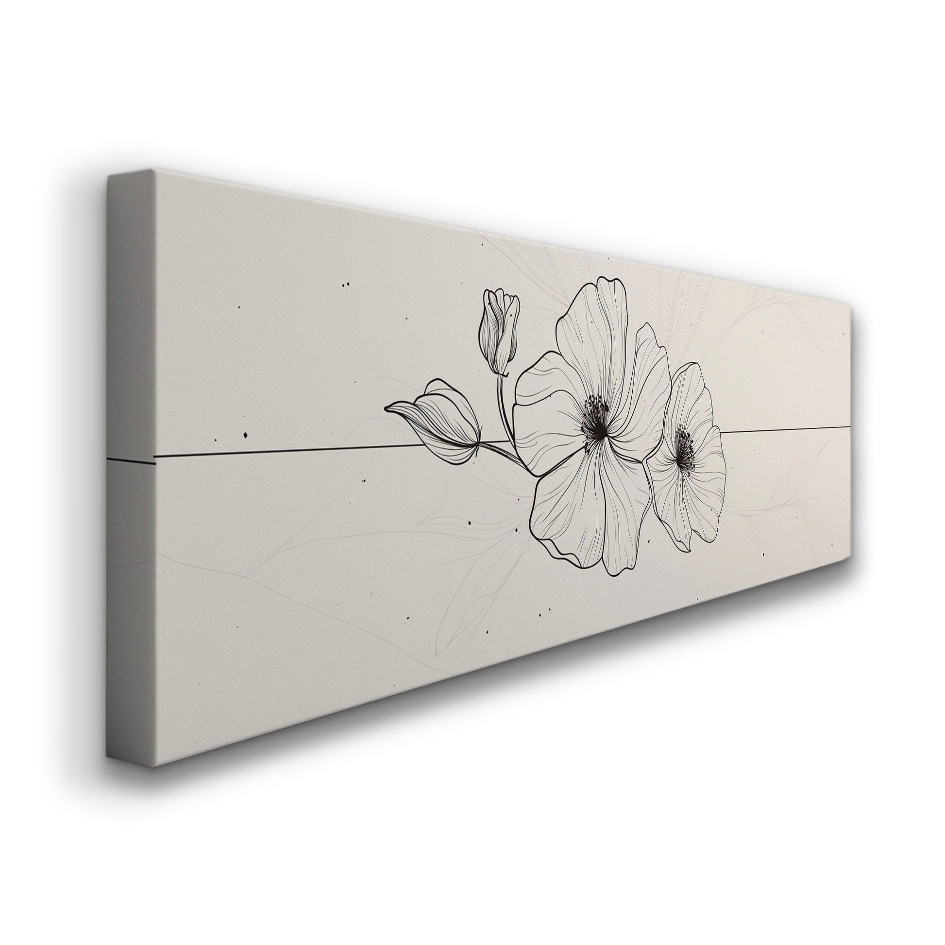 Folral Line Art Above Bed Wall Art Illustration, Panoramic Minimal Canvas Print, Flower Long Horizontal Canvas Art