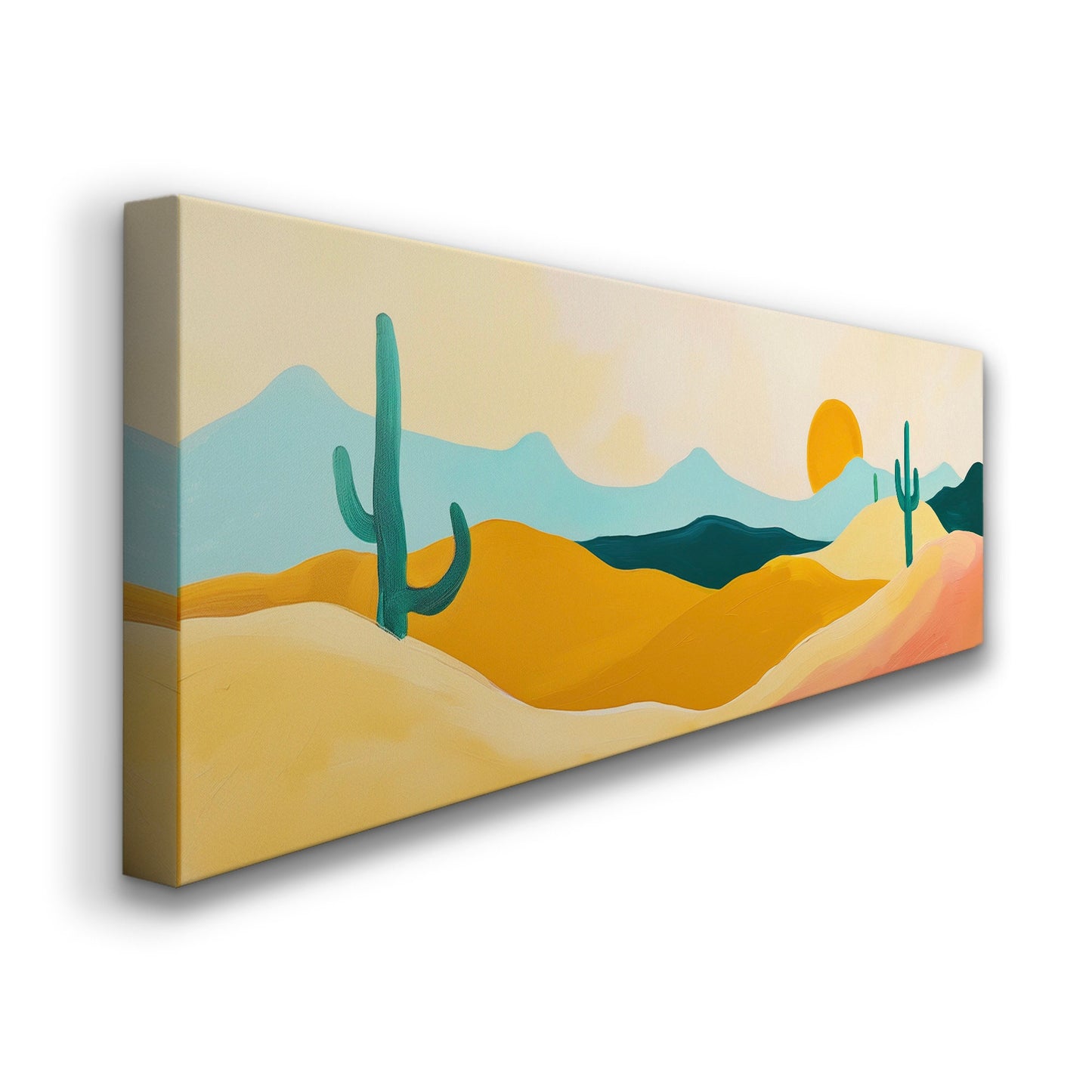 Abstract Cactus Above Bed Wall Art Southwestern, Panoramic Cowboy Canvas Print, Landscape Long Horizontal Canvas Art