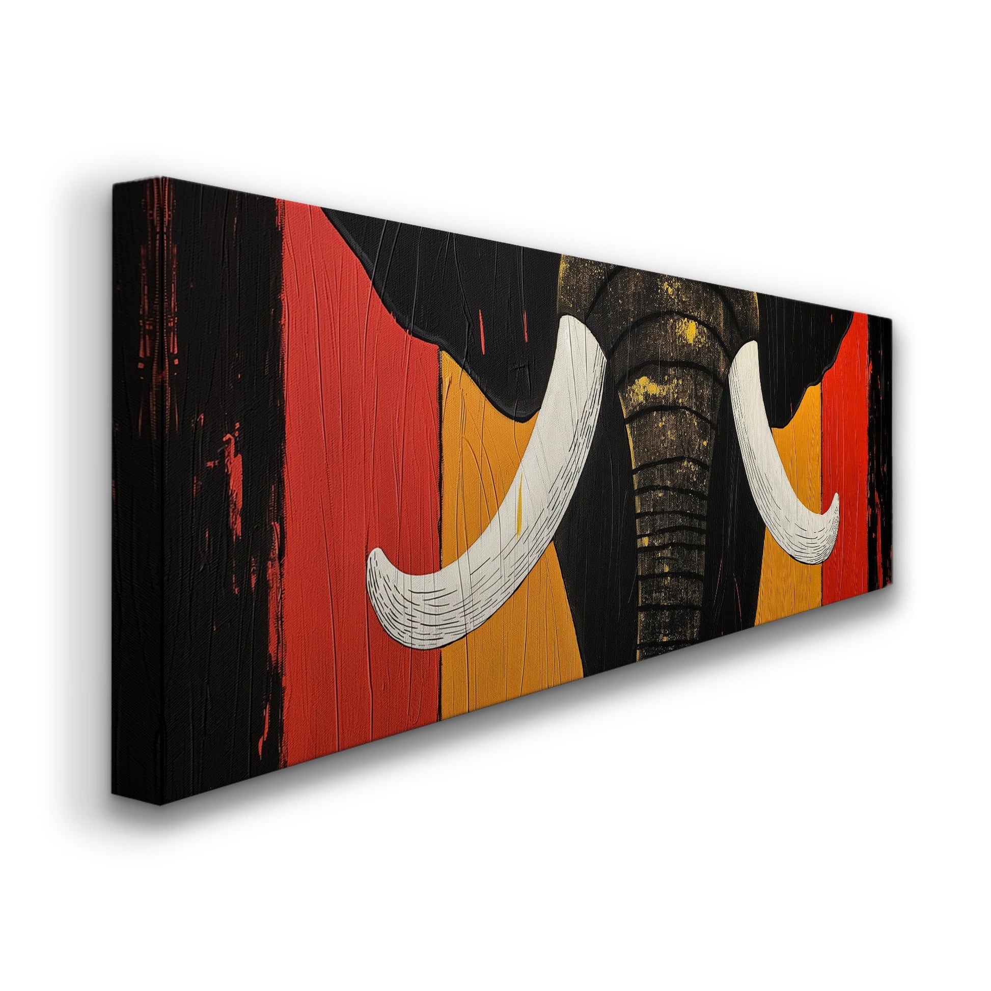 Art Deco African Elephant Above Bed Wall Art African, Panoramic Wildlife Canvas Print, Safari Long Horizontal Canvas Art