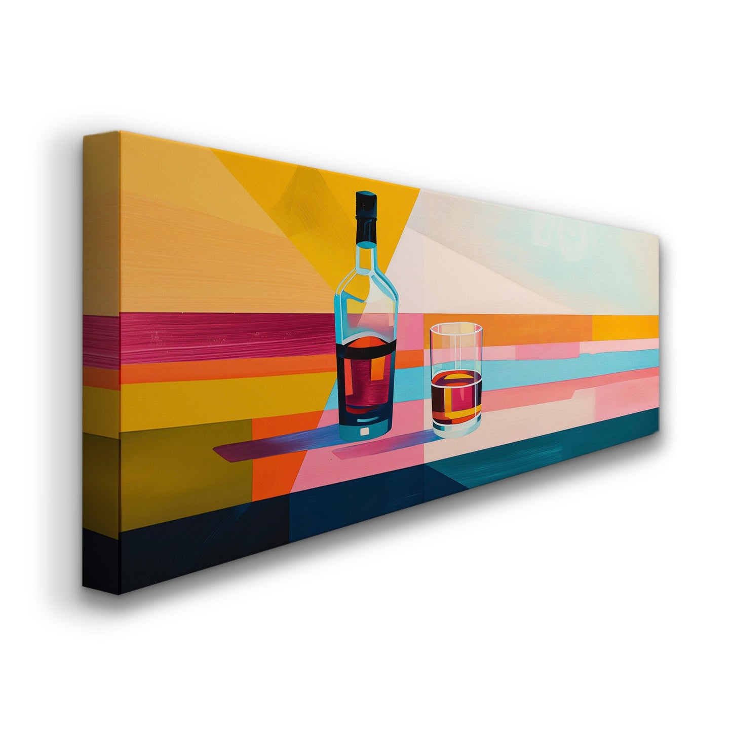 Art Deco Whiskey Bar Above Bed Wall Art Bourbon Bar, Panoramic Scotch Canvas Print, Man Cave Long Horizontal Canvas Art