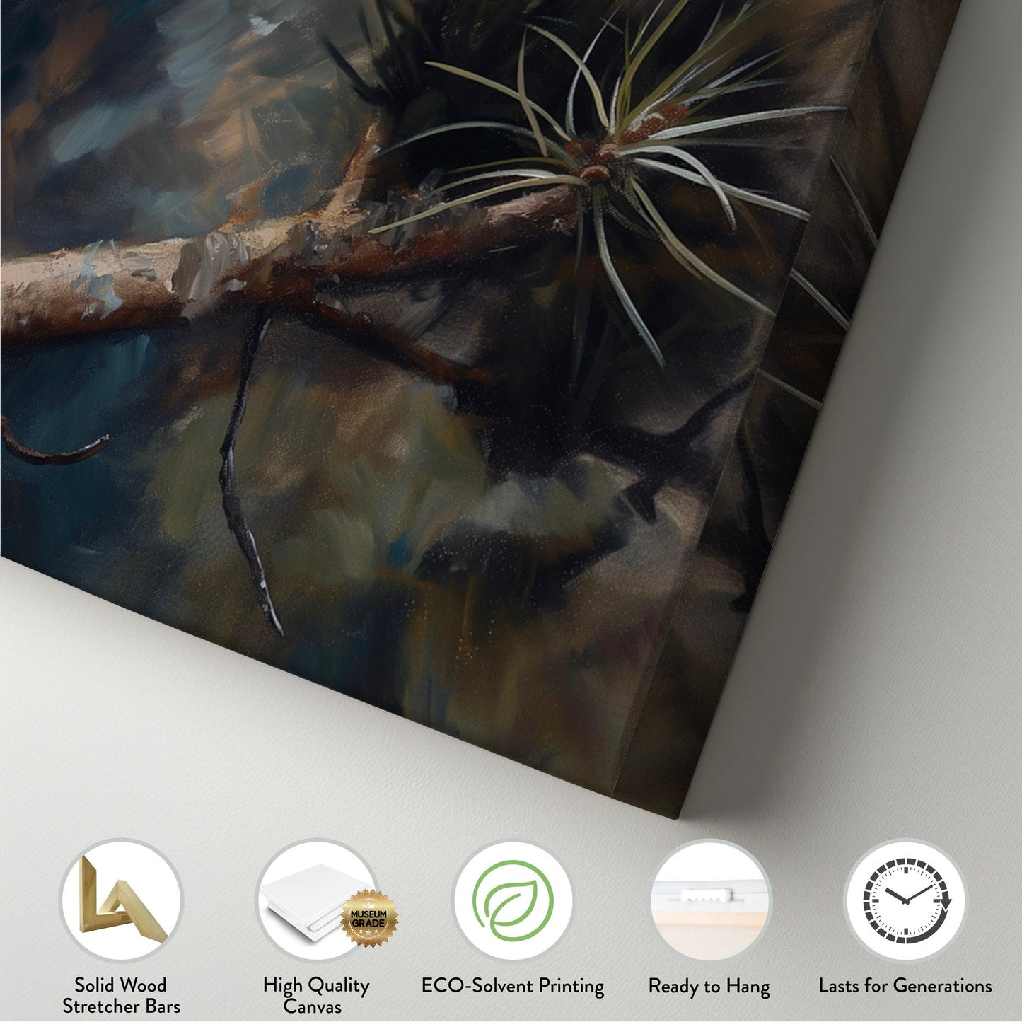 Bluejays On A Pine Tree Branch Above Bed Wall Art Nature, Panoramic Forest Canvas Print, Abstract Long Horizontal Canvas Art