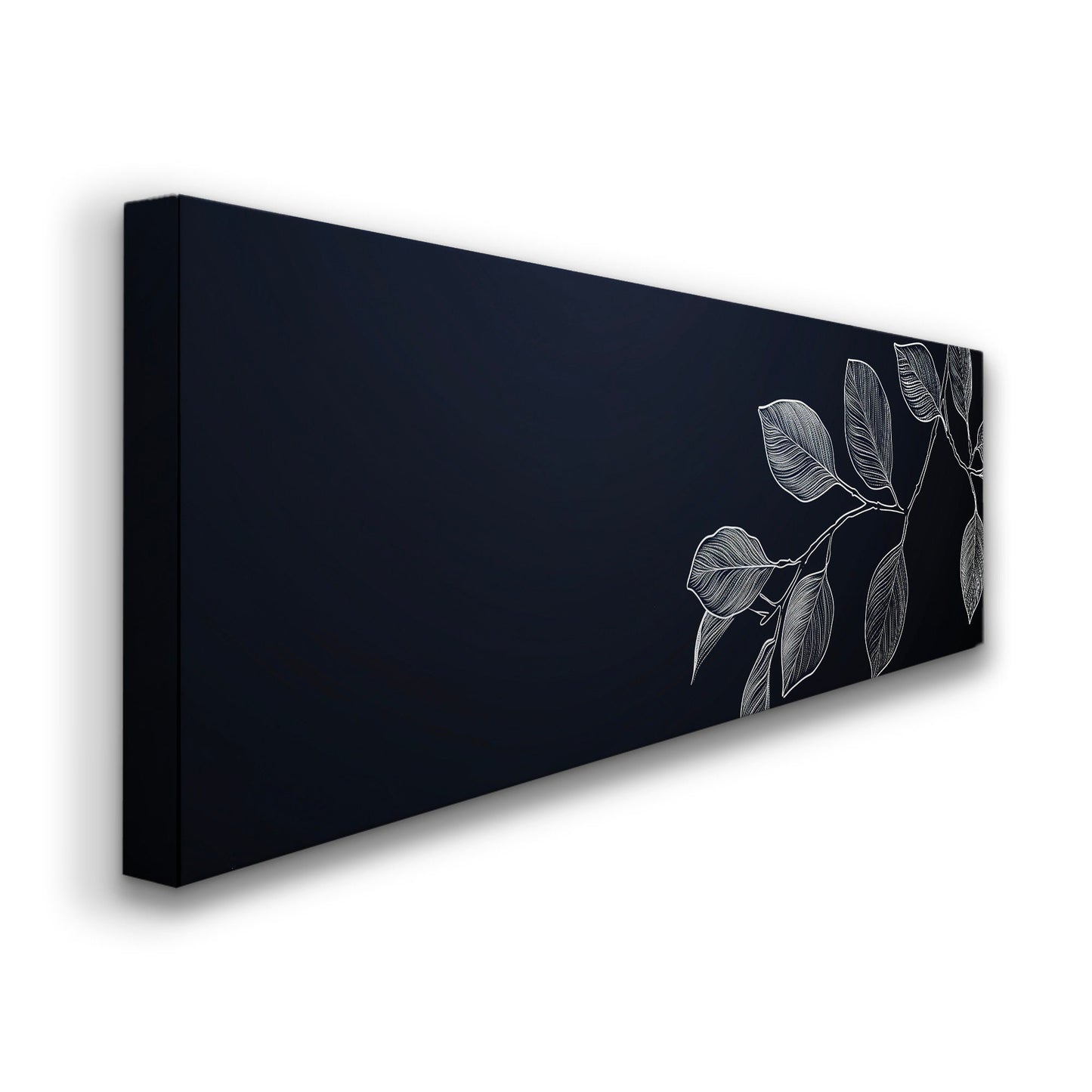 Eucalyptus Branch Above Bed Wall Art Stencil Linocut, Panoramic Botanical Canvas Print, Farmhouse Long Horizontal Canvas Art