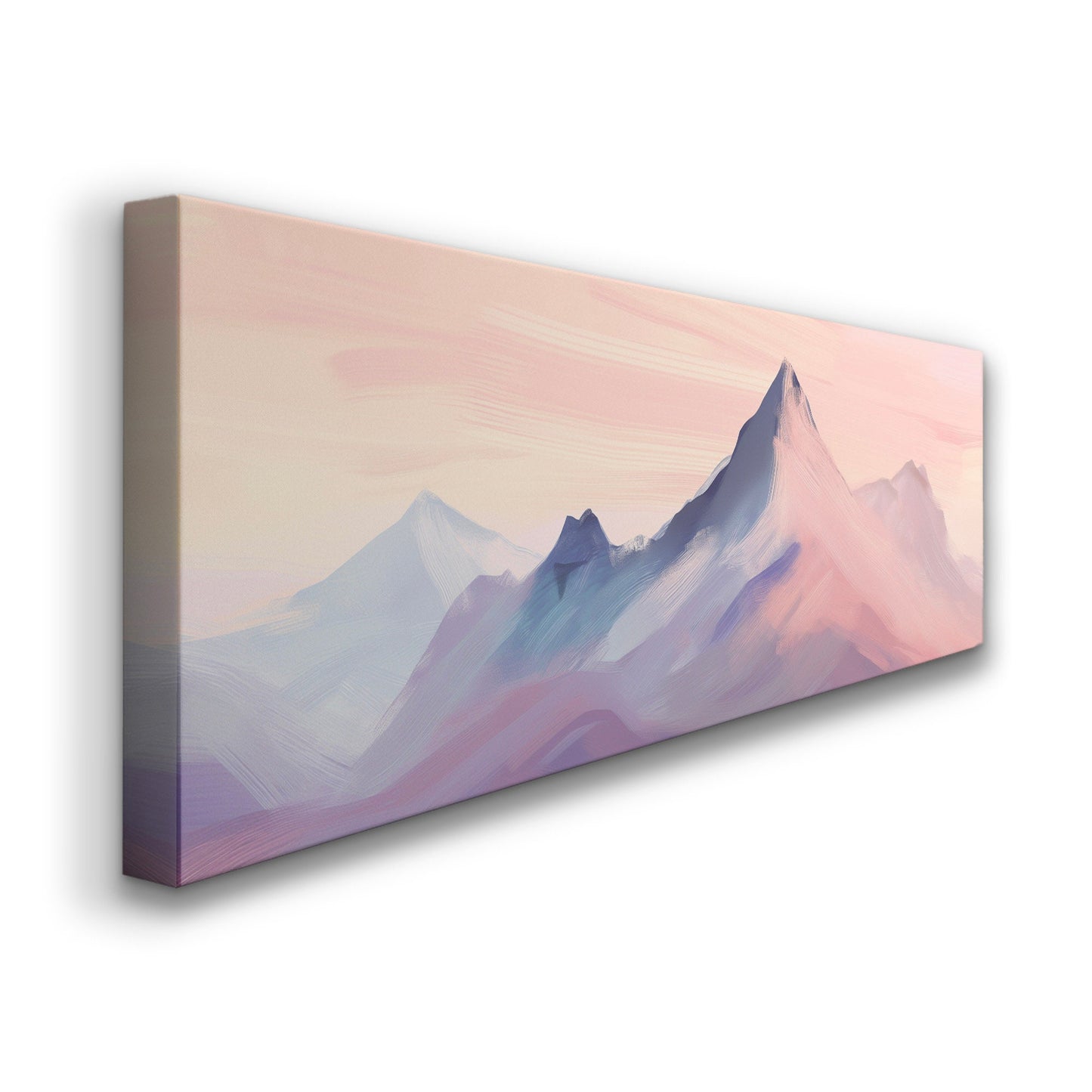 Pink Mountain Landscape Above Bed Wall Art Sunset, Panoramic Nature Canvas Print, Abstract Long Horizontal Canvas Art
