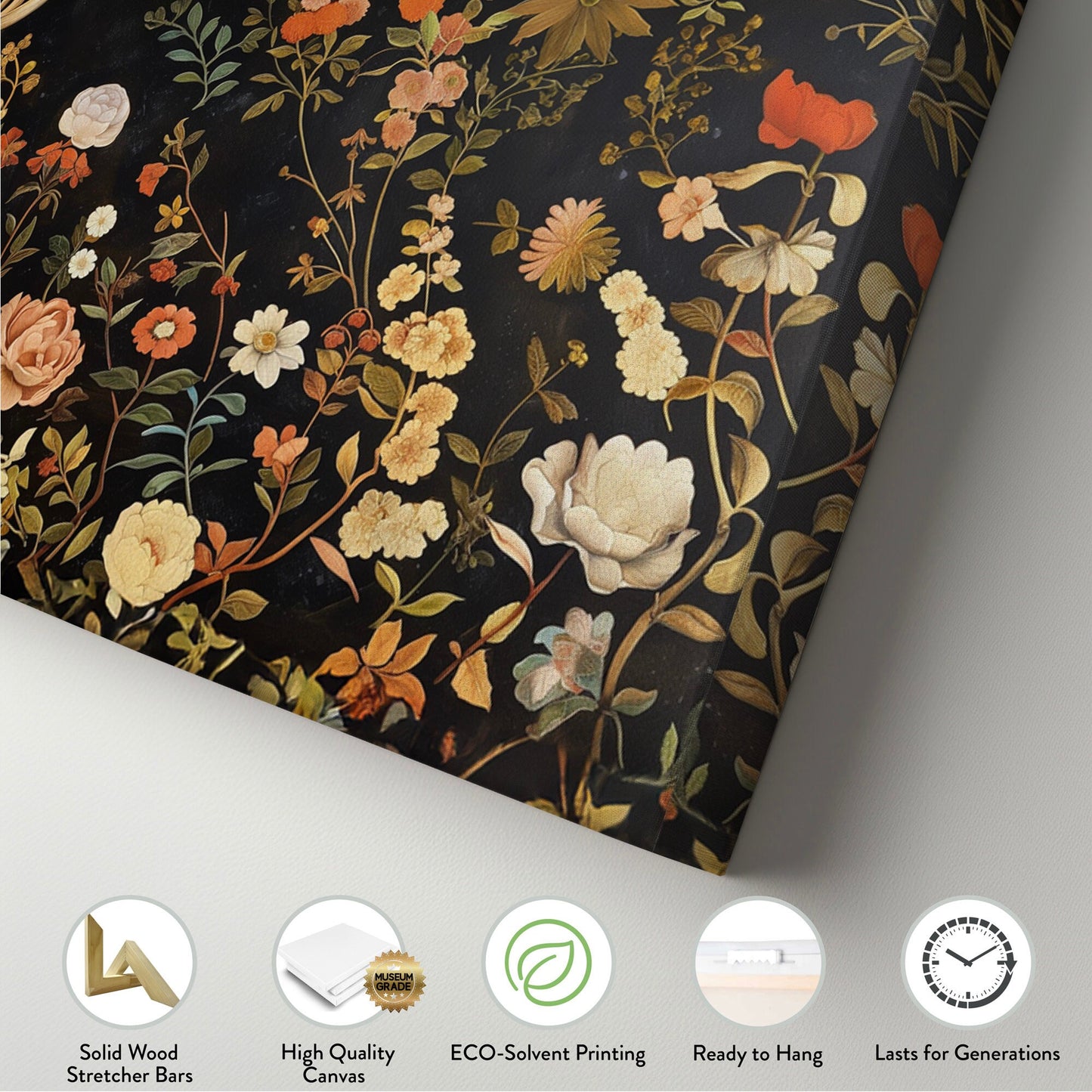 Deer In The Forest Above Bed Wall Art Wildlife, Panoramic Floral Canvas Print, Antlers Long Horizontal Canvas Art