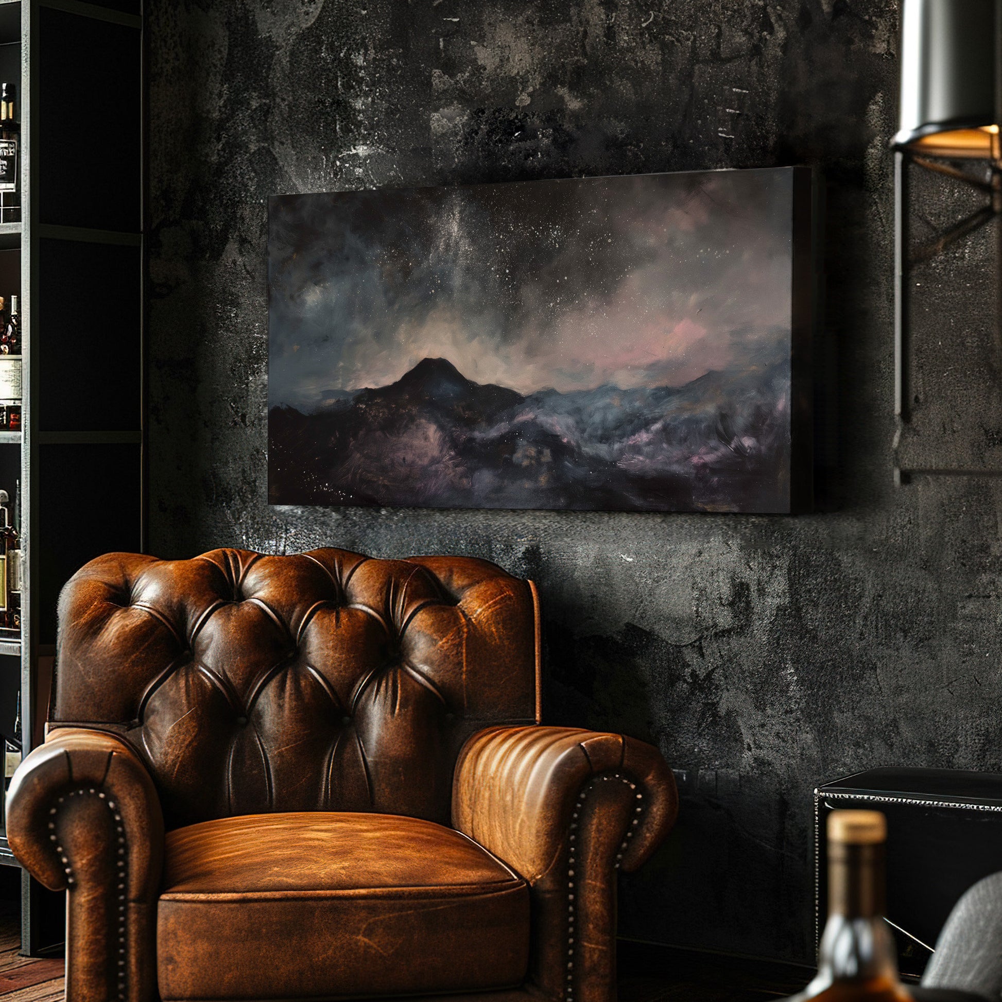 Starry Night Long Horizontal Wall Art For Bedroom, Panoramic Mountains Canvas Print, Minimal Decor Canvas Art