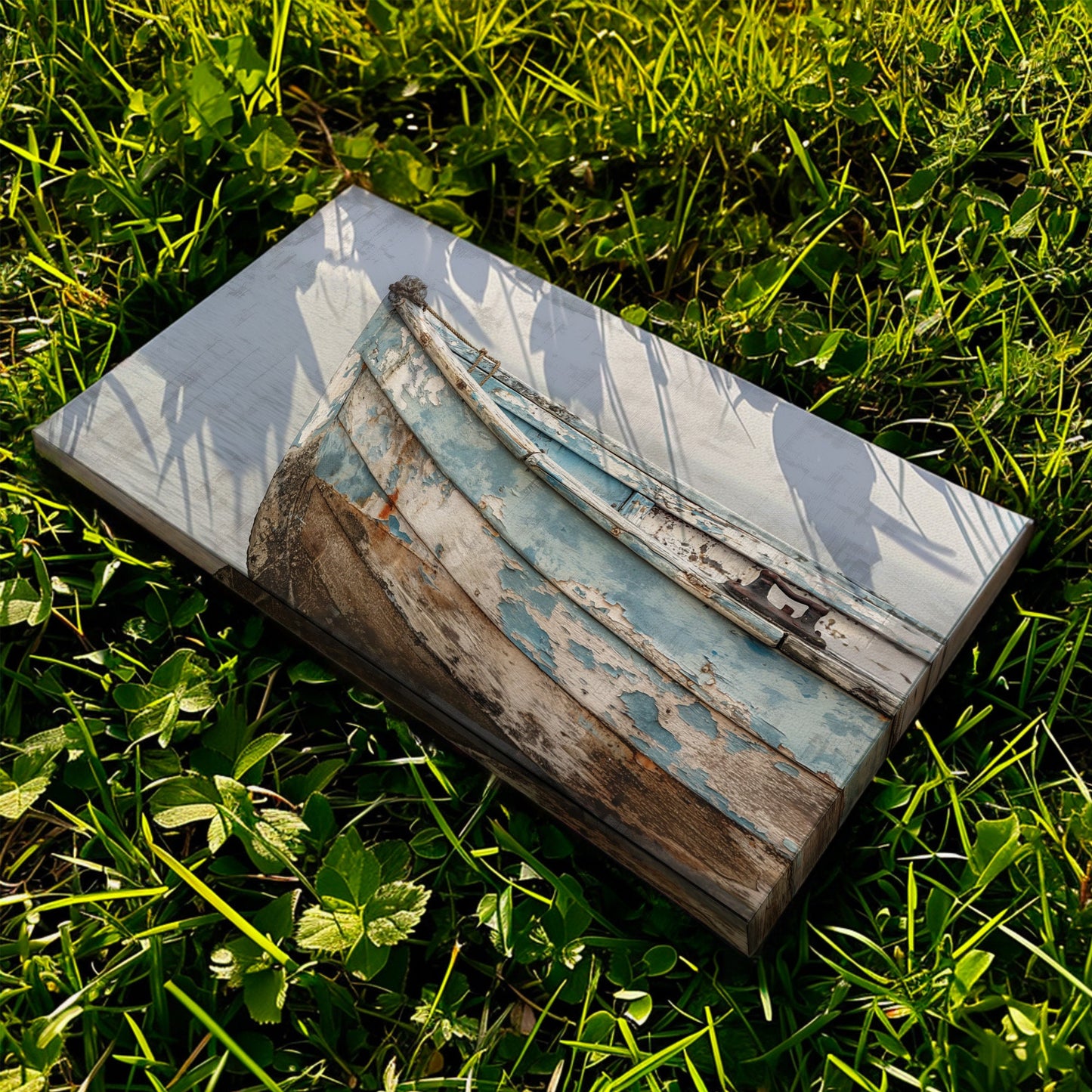 Old Wooden Boat Long Horizontal Wall Art For Lakehouse, Panoramic Coastal Canvas Print, Nautical Decor Canvas Art