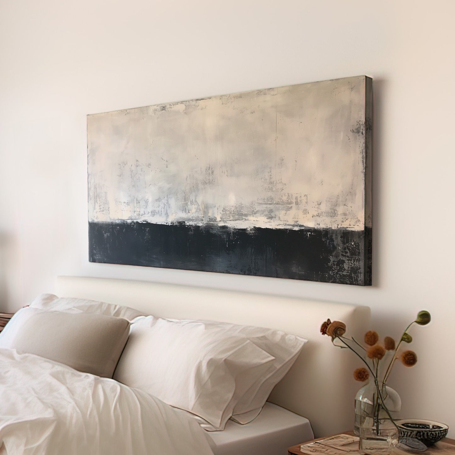 Neutral Wabi Sabi Long Horizontal Wall Art For Living Room, Panoramic Modern Canvas Print, Minimal Decor Canvas Art