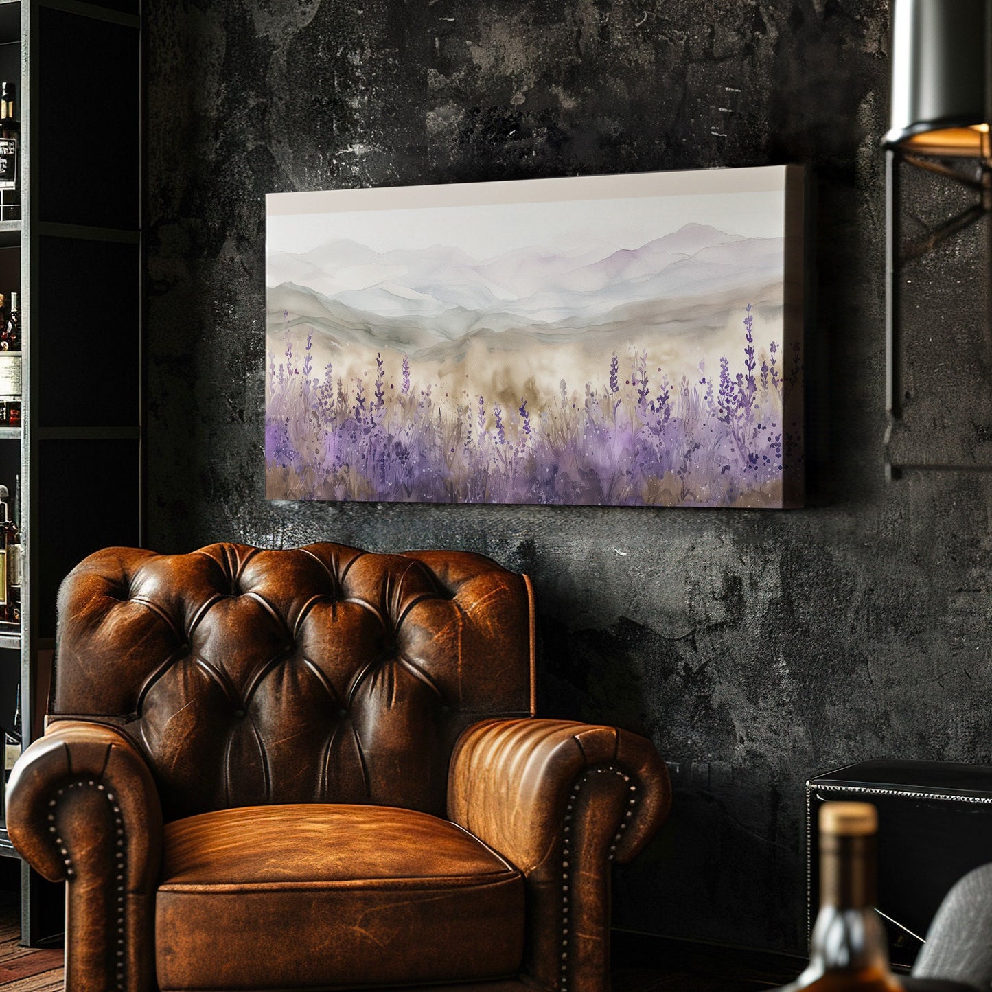 Lavender Meadow Long Horizontal Wall Art For Living Room, Panoramic Farmhouse Canvas Print, Minimal Decor Canvas Art